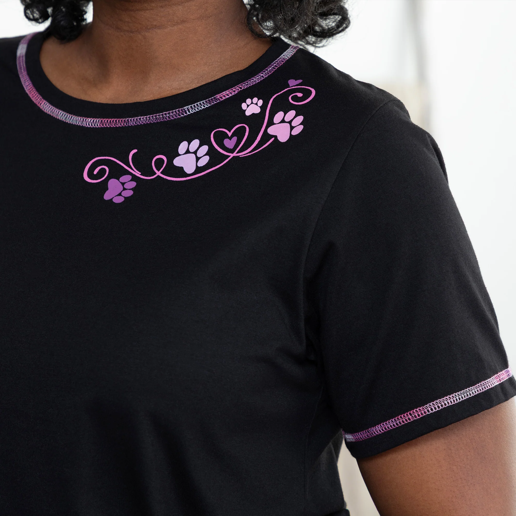 Soft Steps Paw Print Contrast Stitch Tee - Image 2
