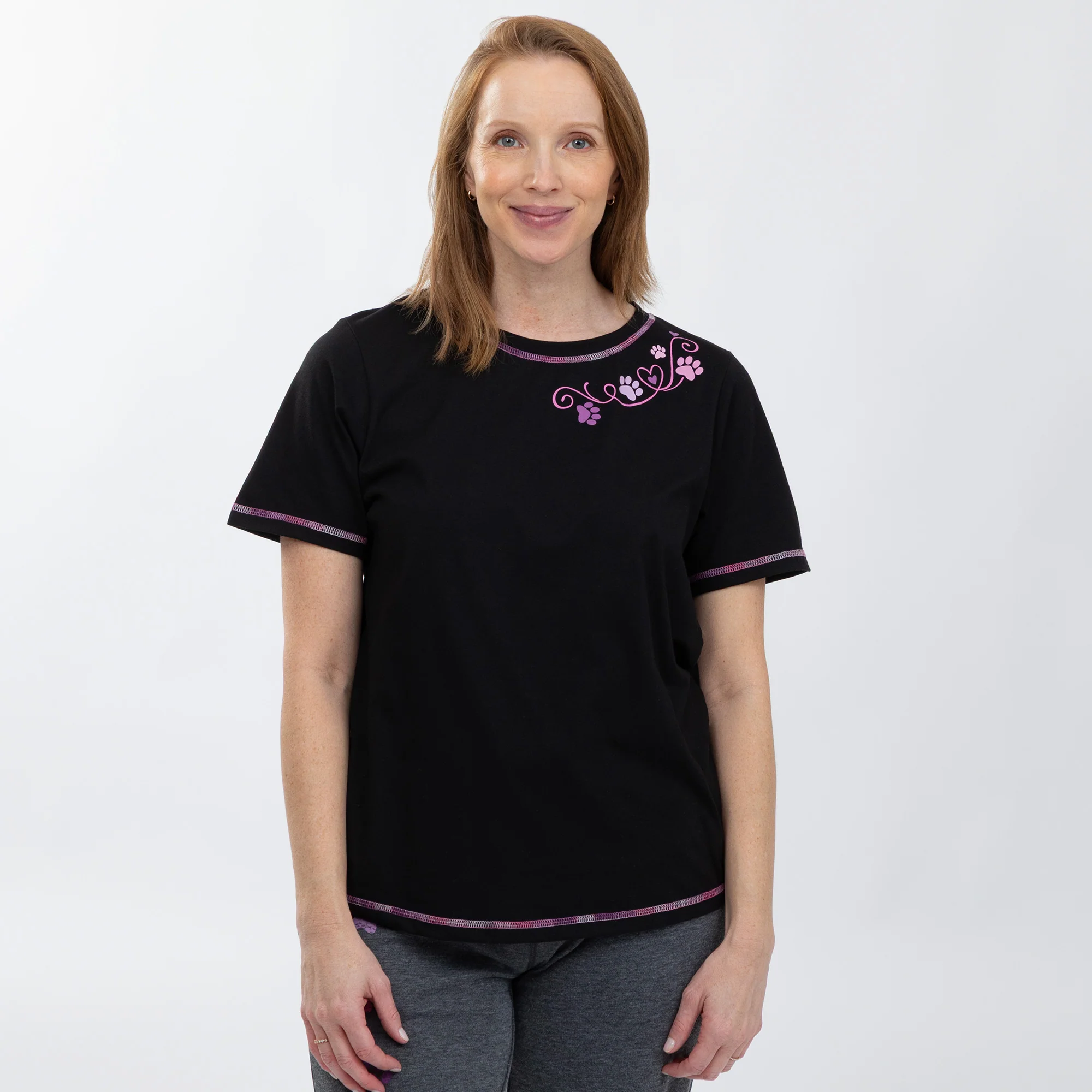 Soft Steps Paw Print Contrast Stitch Tee - Image 5