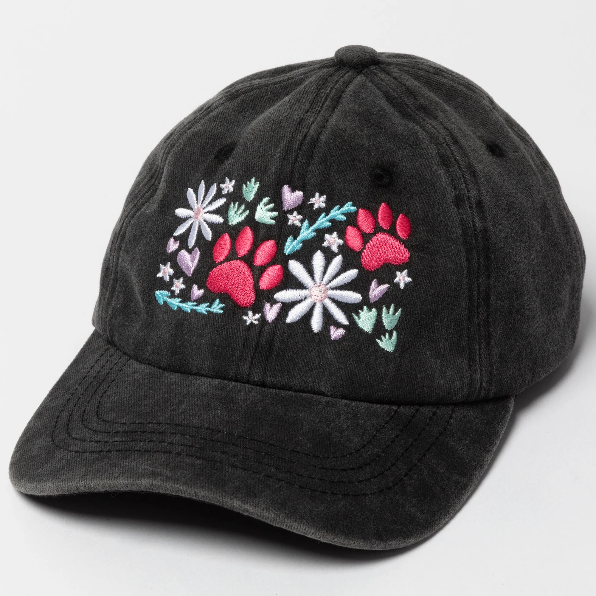 Paw & Floral Soft Distressed Cotton Baseball Cap - Image 4