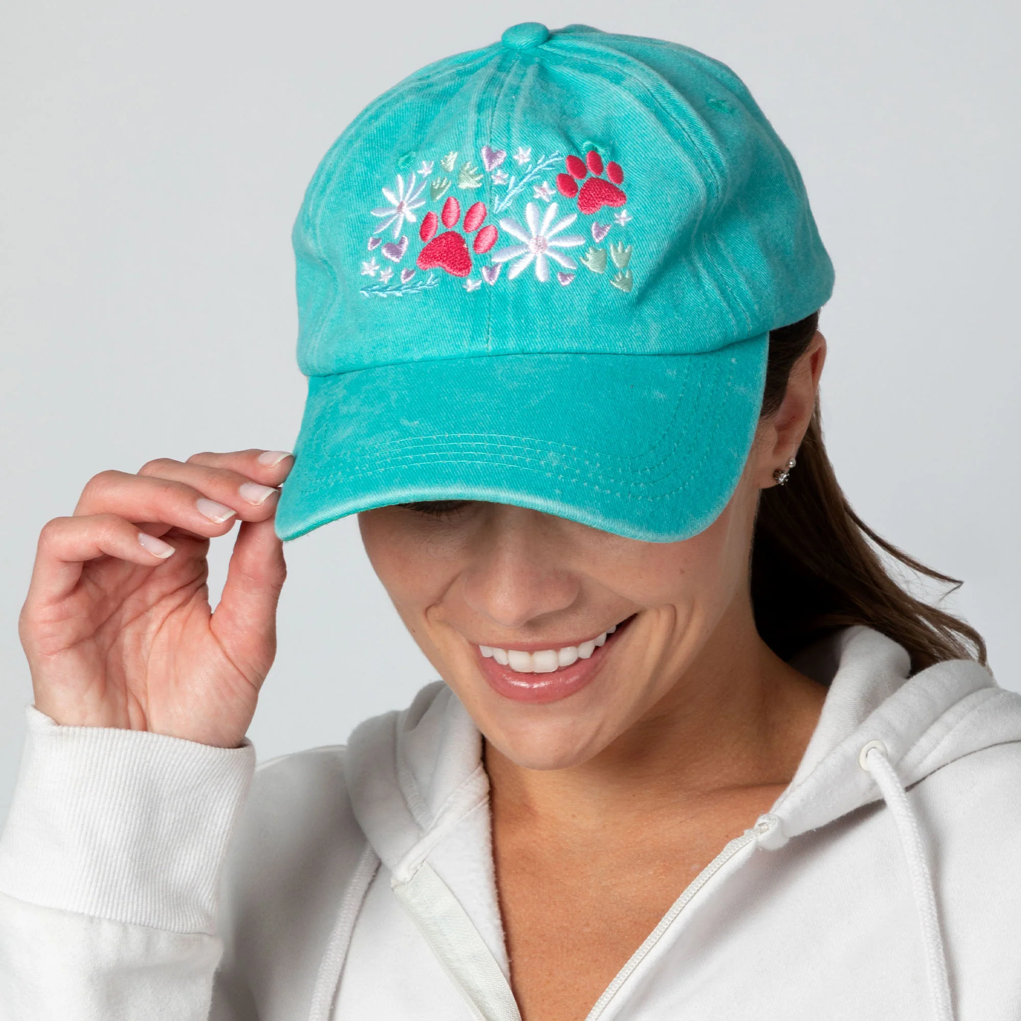 Paw & Floral Soft Distressed Cotton Baseball Cap - Image 8