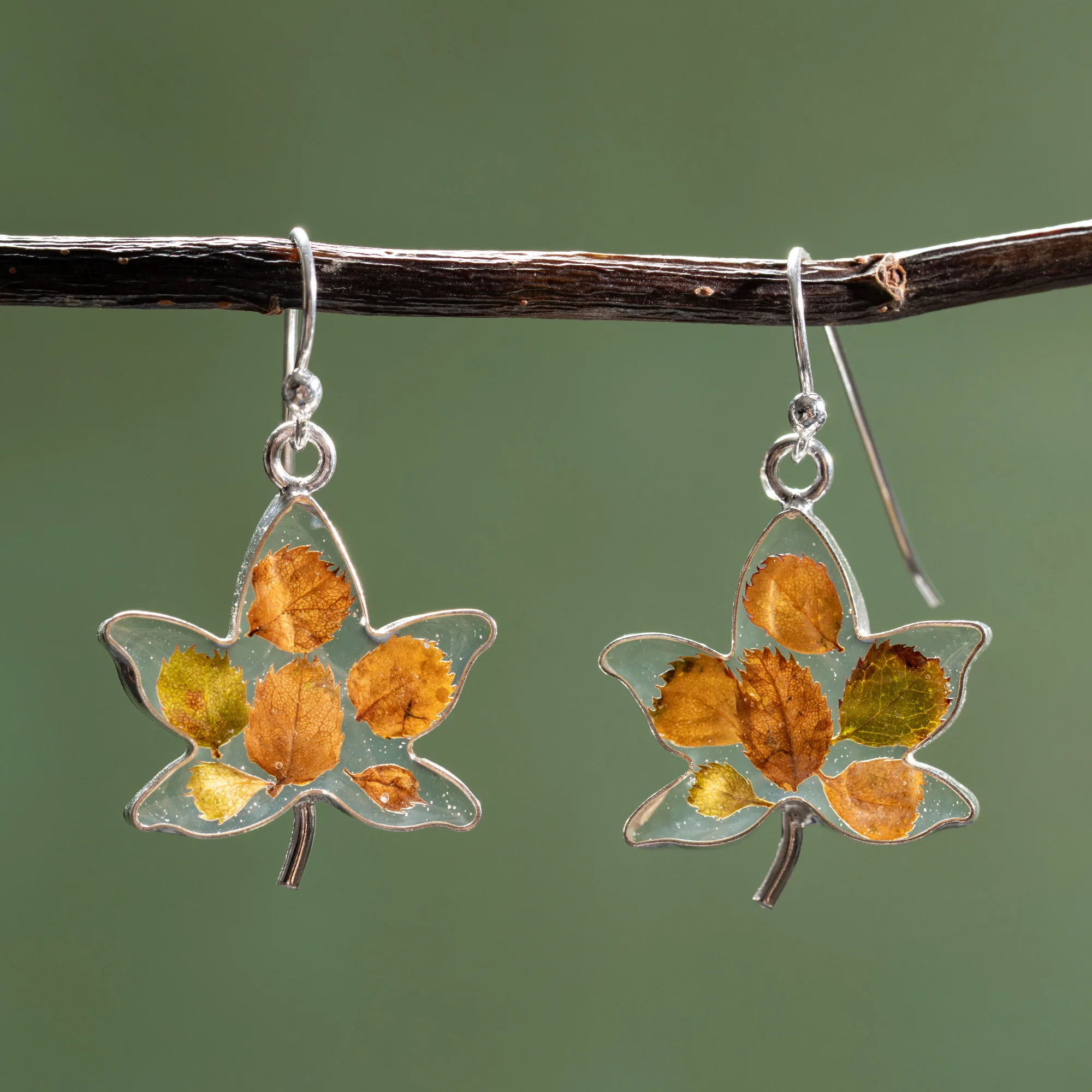 Real Flowers & Leaves Sterling Earrings - Image 2