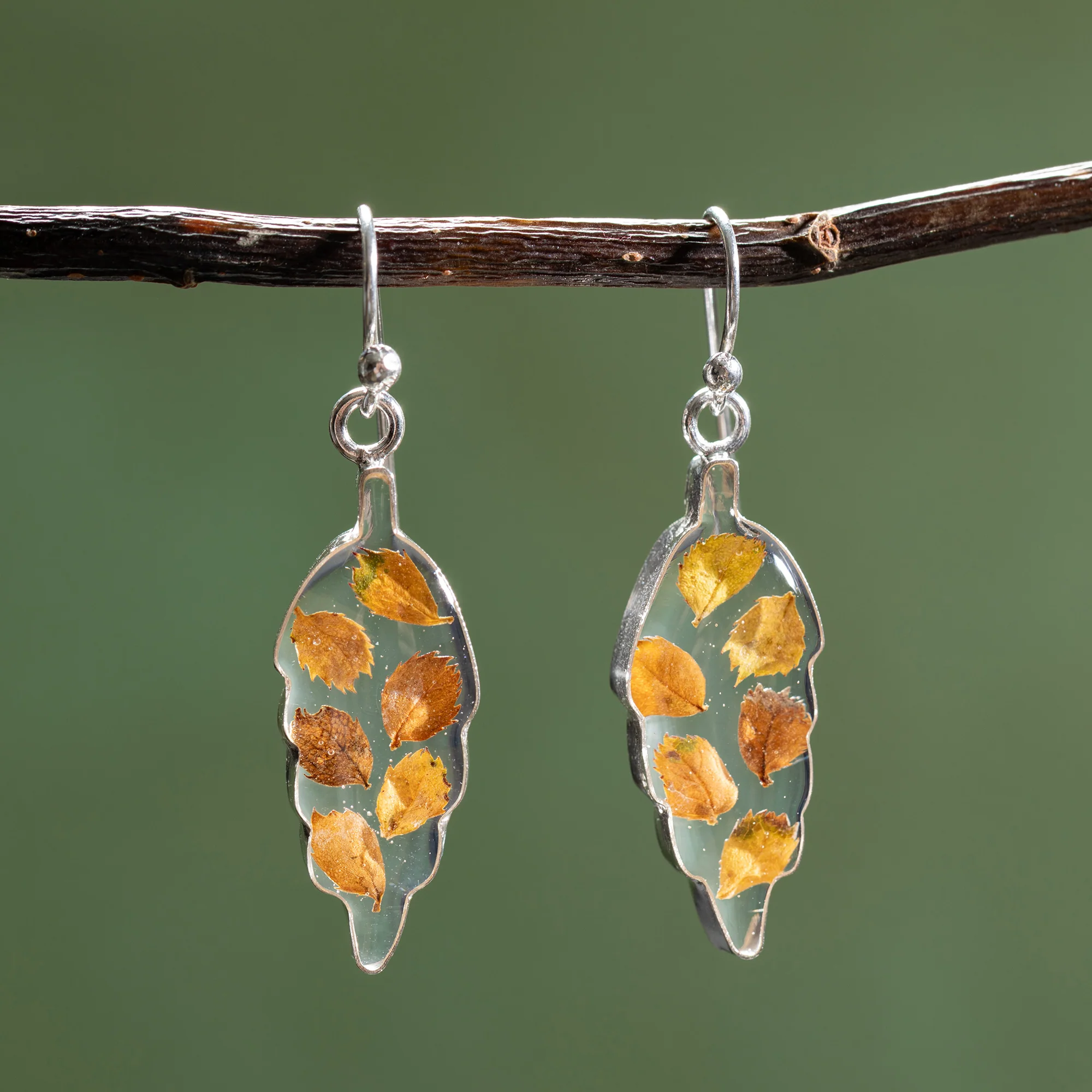 Real Flowers & Leaves Sterling Earrings - Image 6