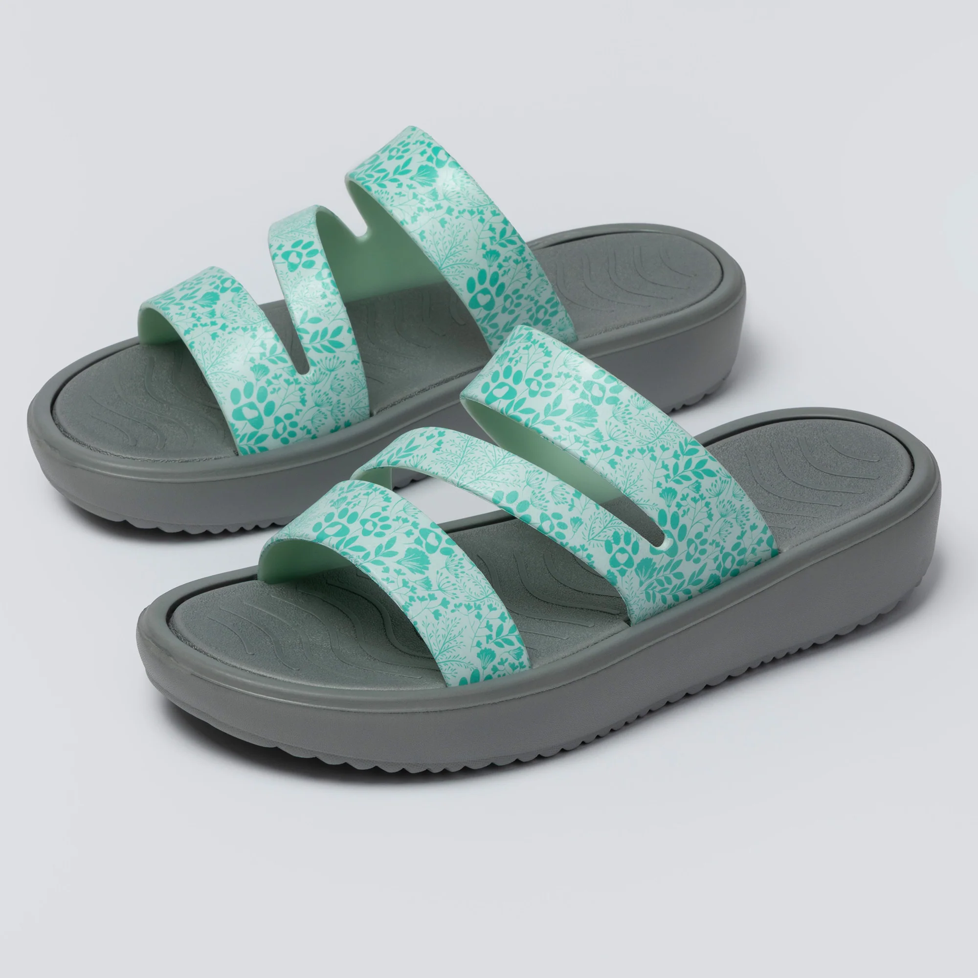 Paw Print Triple Strap Slide Sandals | Lightweight EVA Comfort Slides with Platform Sole - Image 5