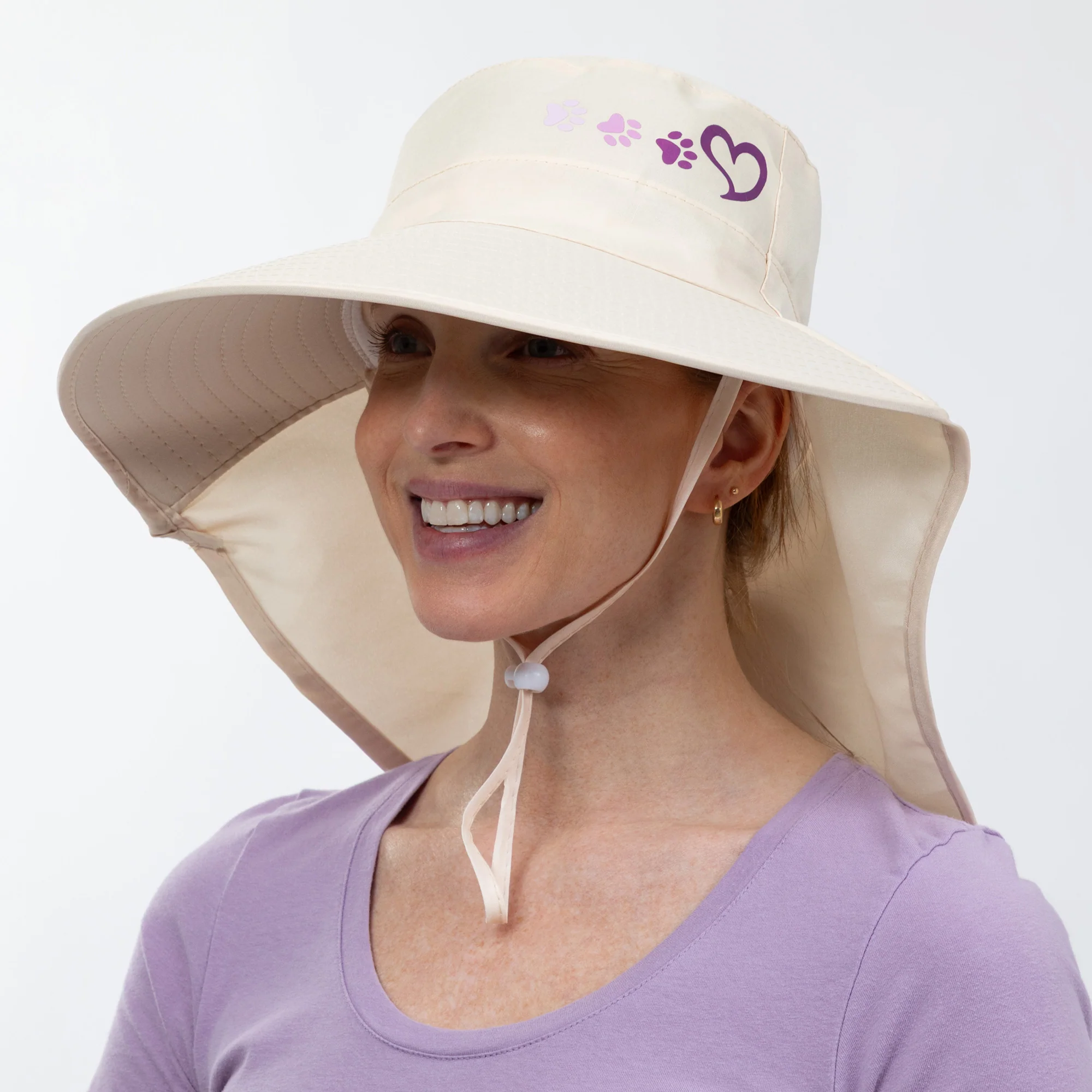 Paw Print UPF 50+ Waterproof Ponytail Sun Hat with Neck Protection - Image 15
