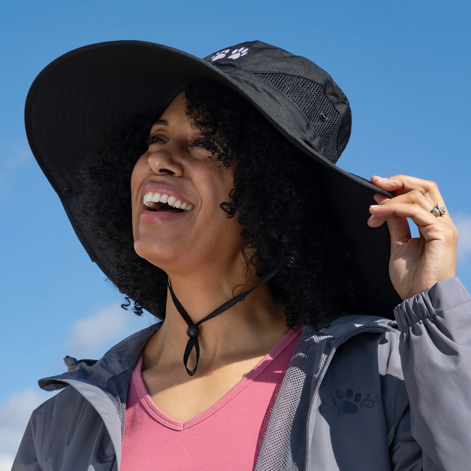 Adjustable UPF 50+ Wide Brim Paw Print Sun Hat - Image 2