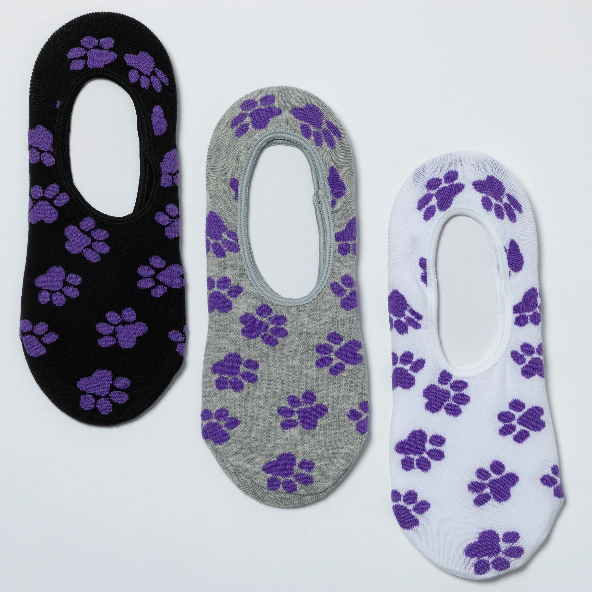 Paw Print No Show Socks - Set of 3