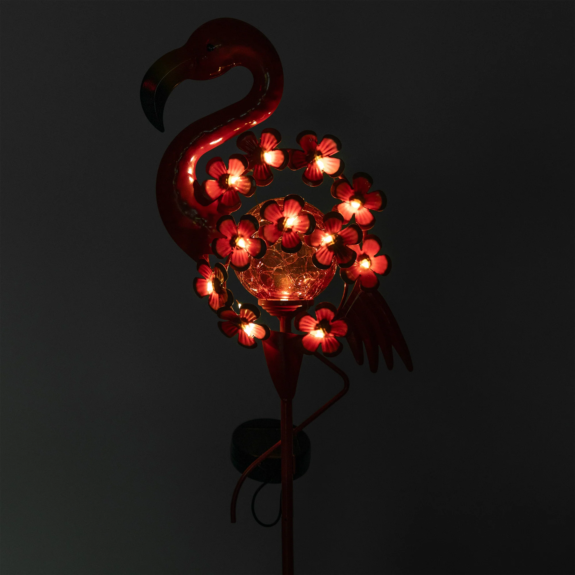 Lighted Solar Flamingo Garden Stake | Metal Flower Outdoor Decoration - Image 3