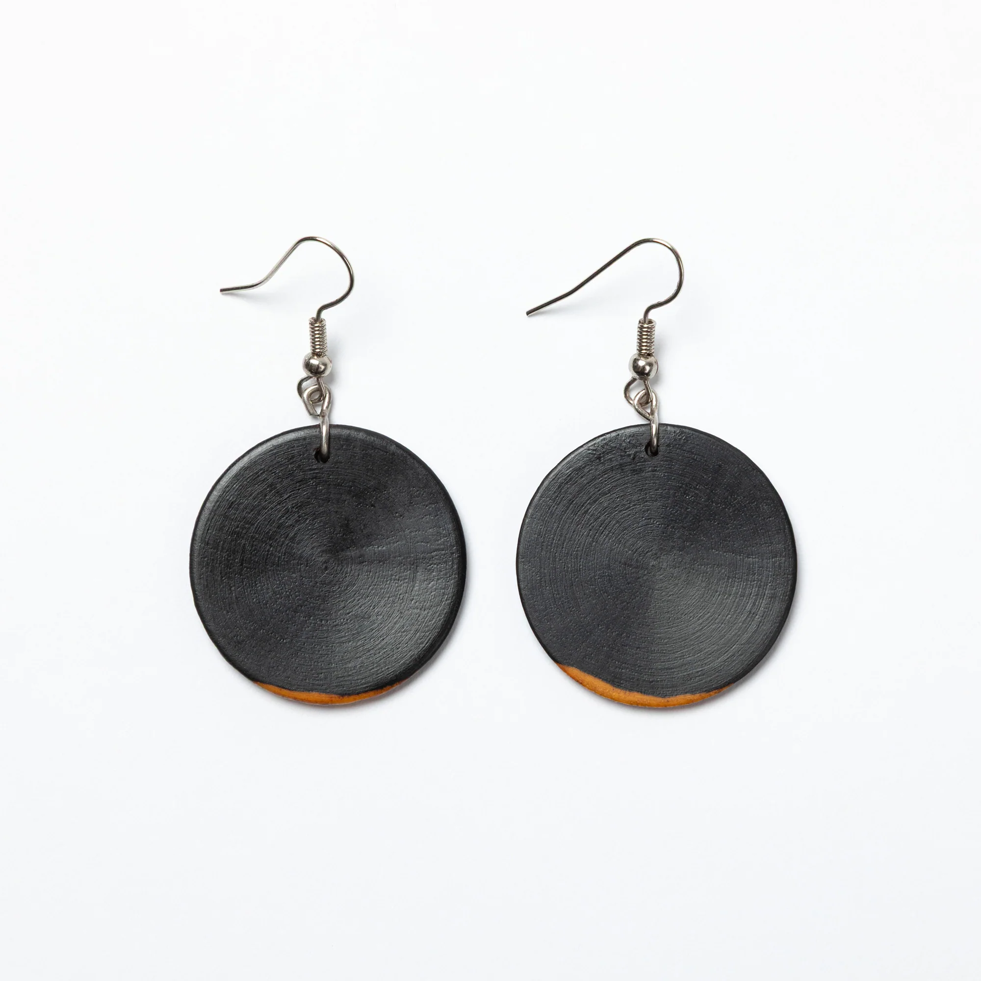 Handmade Zimbabwe Wood Disc Earrings | Sapwood & Hardwood Earrings - Image 3