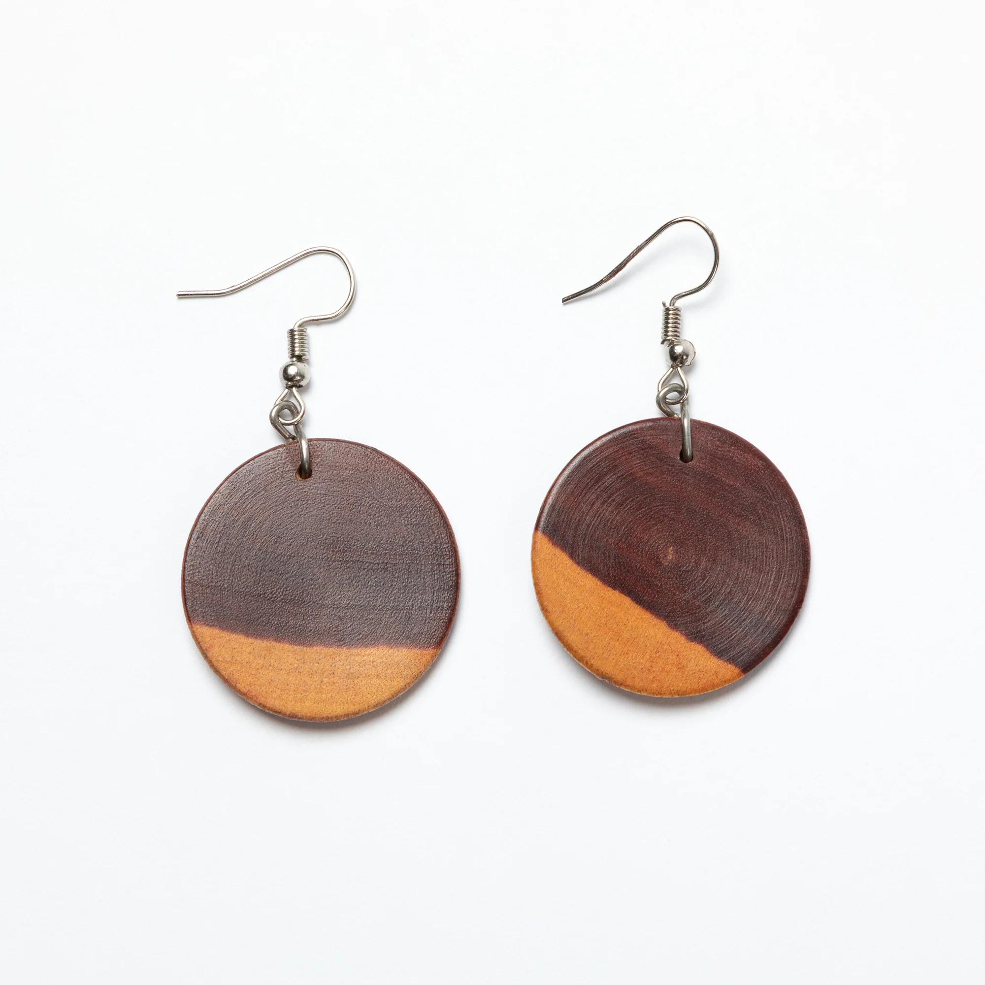 Handmade Zimbabwe Wood Disc Earrings | Sapwood & Hardwood Earrings - Image 9