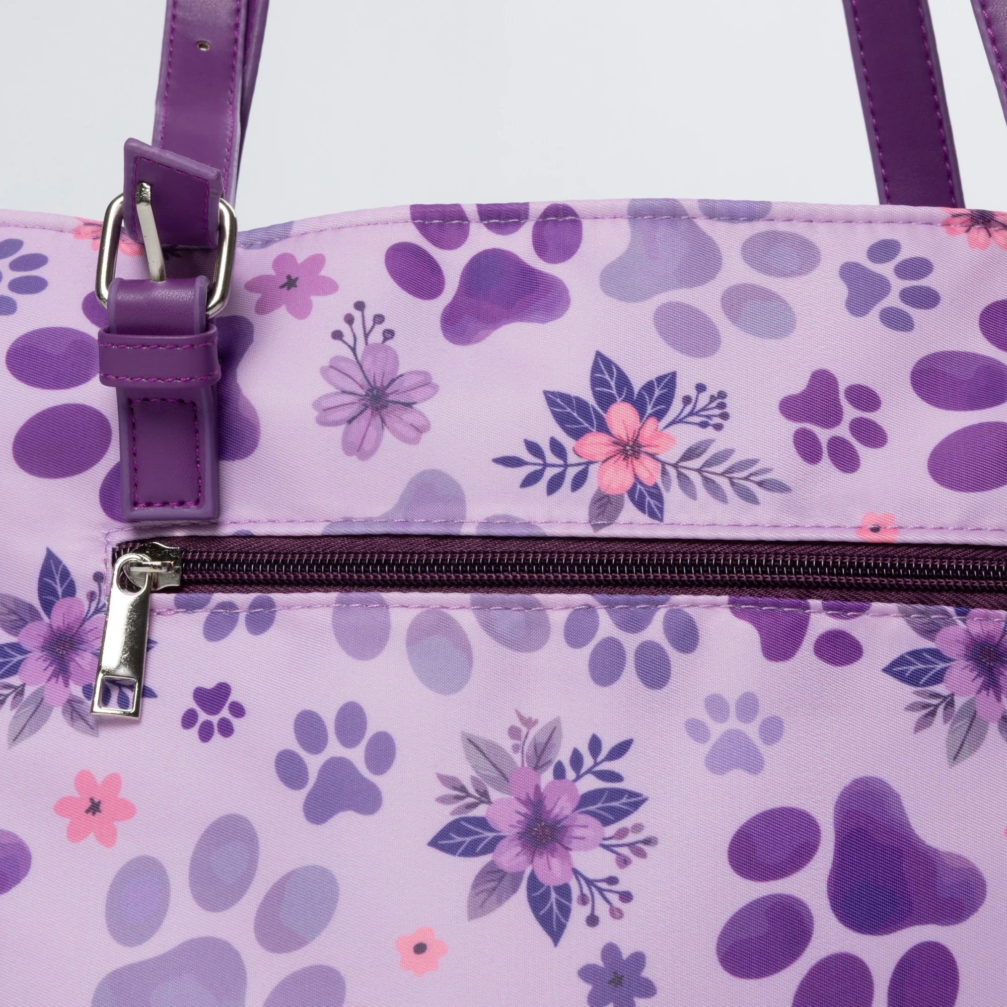 Paw Print Zip Top Nylon Tote Bag - Image 10