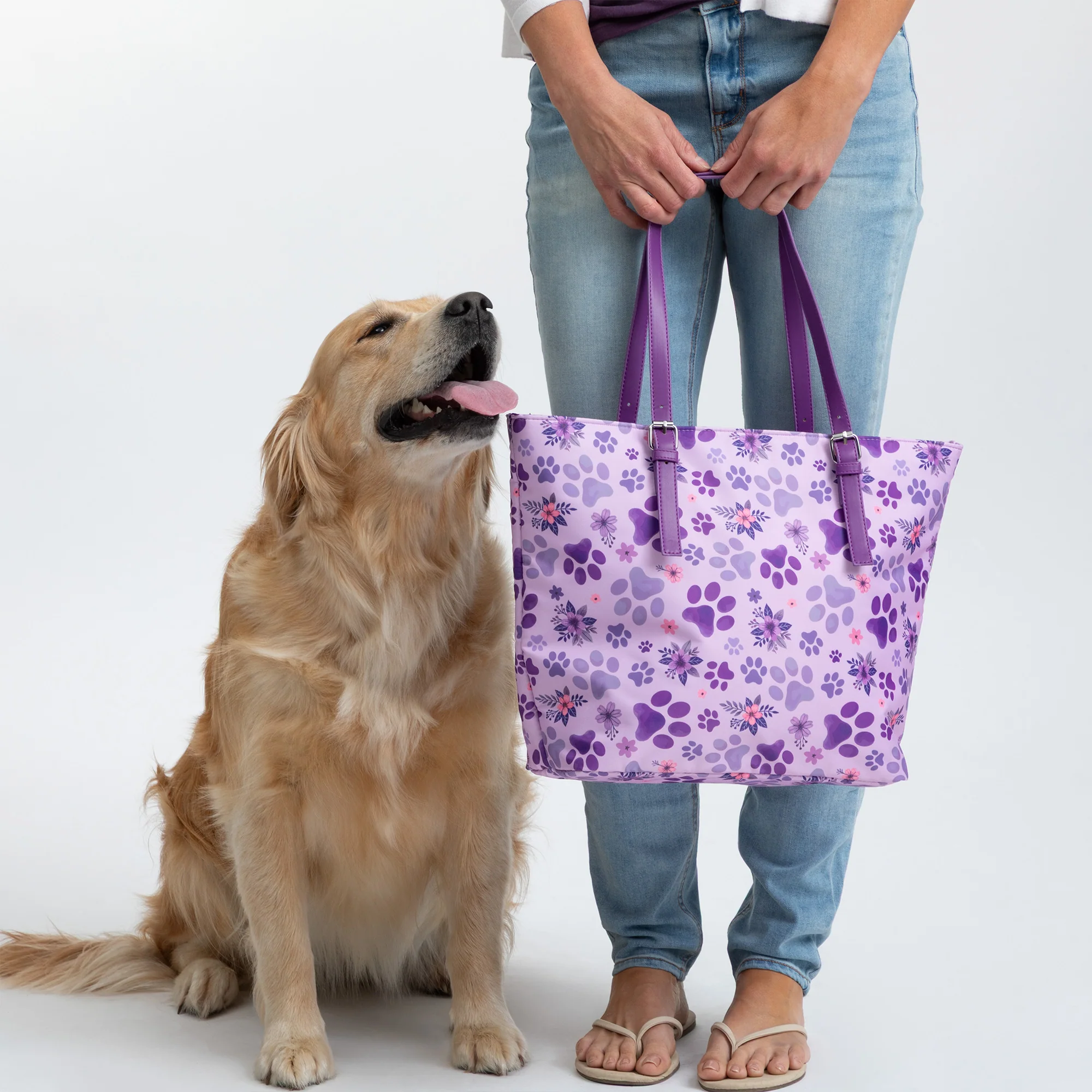Paw Print Zip Top Nylon Tote Bag - Image 2