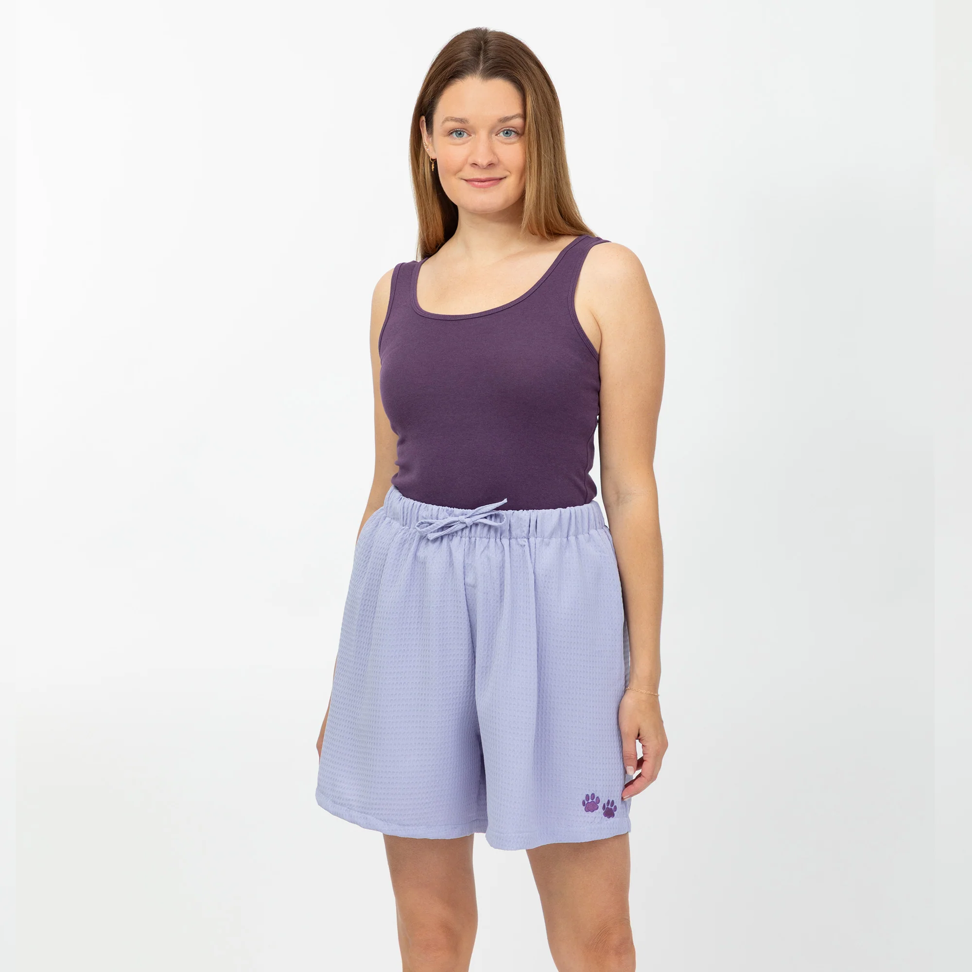 Embroidered Paw Print Waffle Knit Shorts with Pockets - Image 10