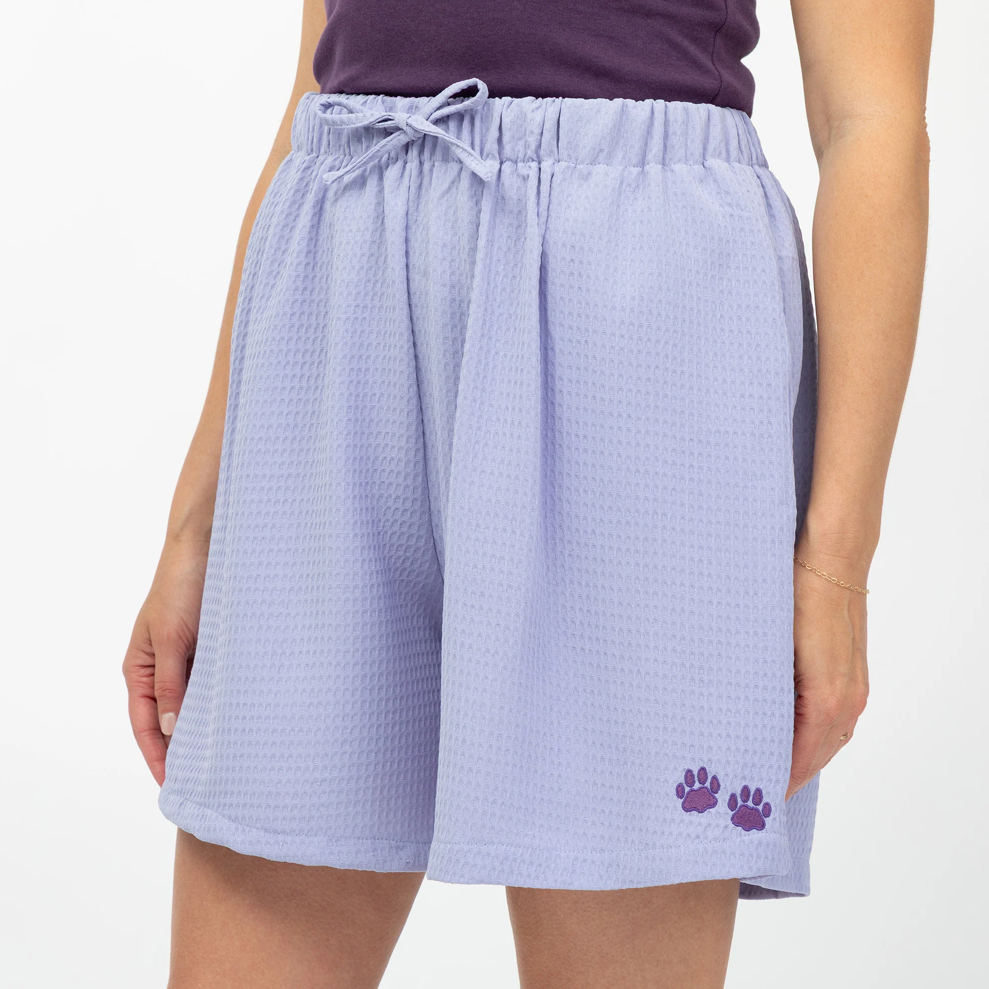 Embroidered Paw Print Waffle Knit Shorts with Pockets - Image 9