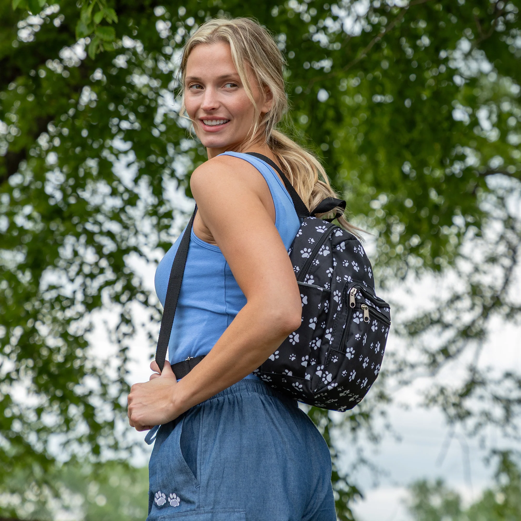 Paw Print Nylon Backpack | Multi-Pocket Everyday Travel Backpack - Image 5