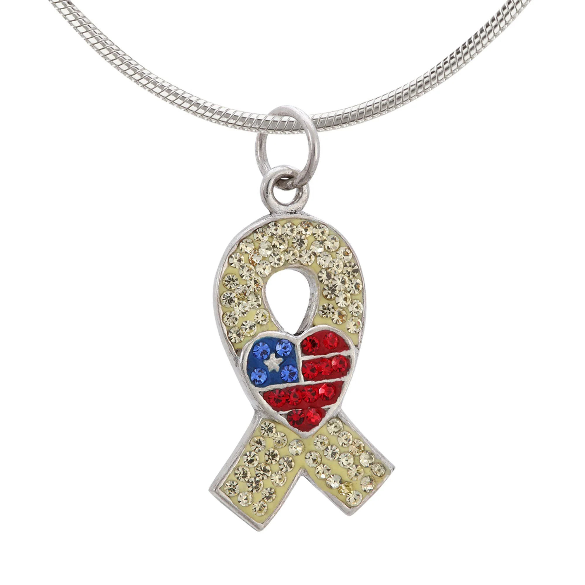 American Heart Yellow Ribbon Crystal & Sterling Necklace - Image 4