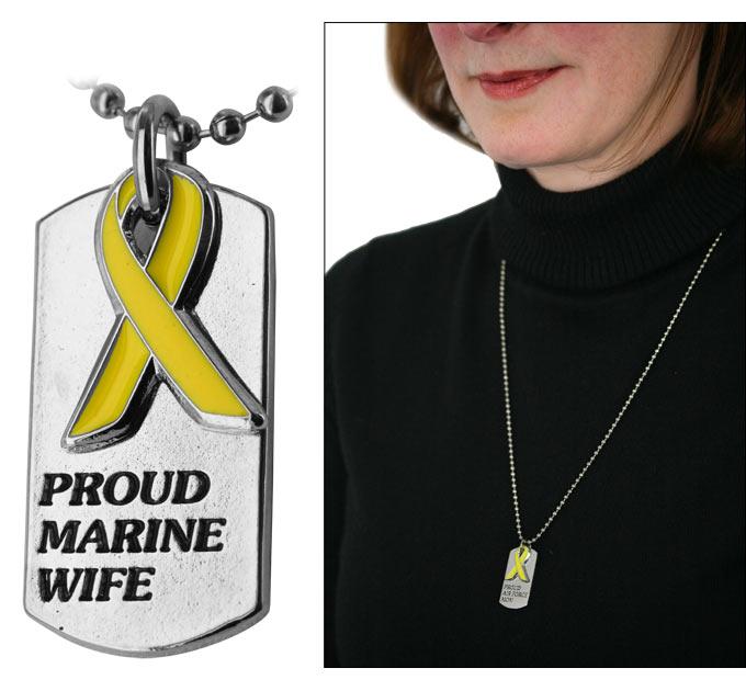 Proud Marine Wife Yellow Ribbon Dog Tag Necklace - Image 2