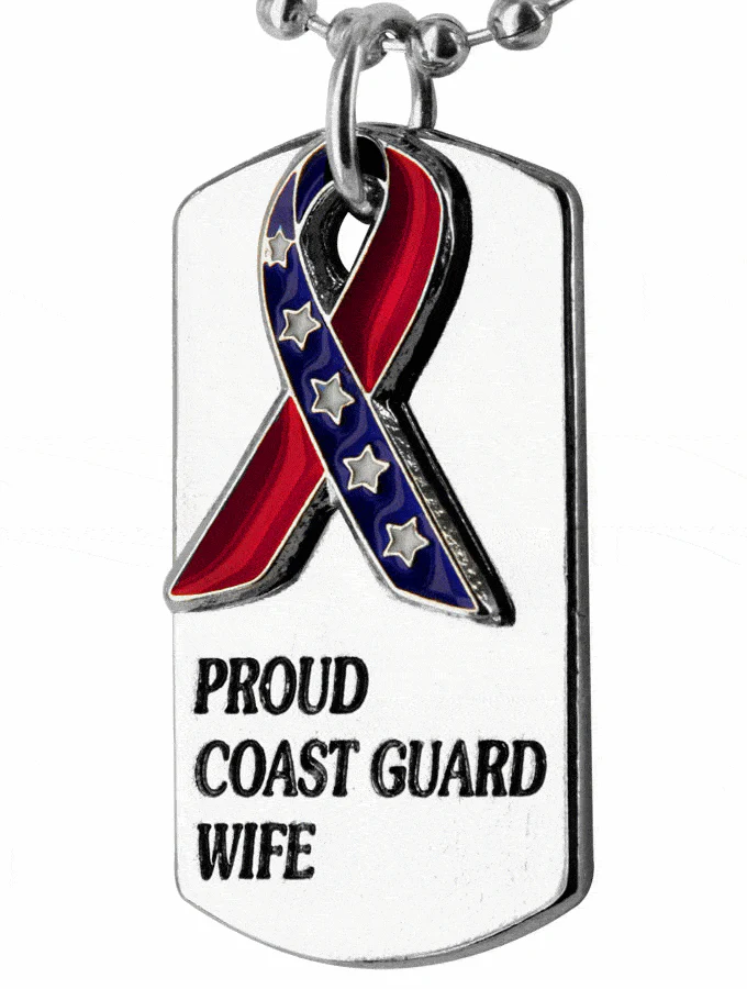 Proud Coast Guard Wife Flag Ribbon Dog Tag Necklace - Image 2
