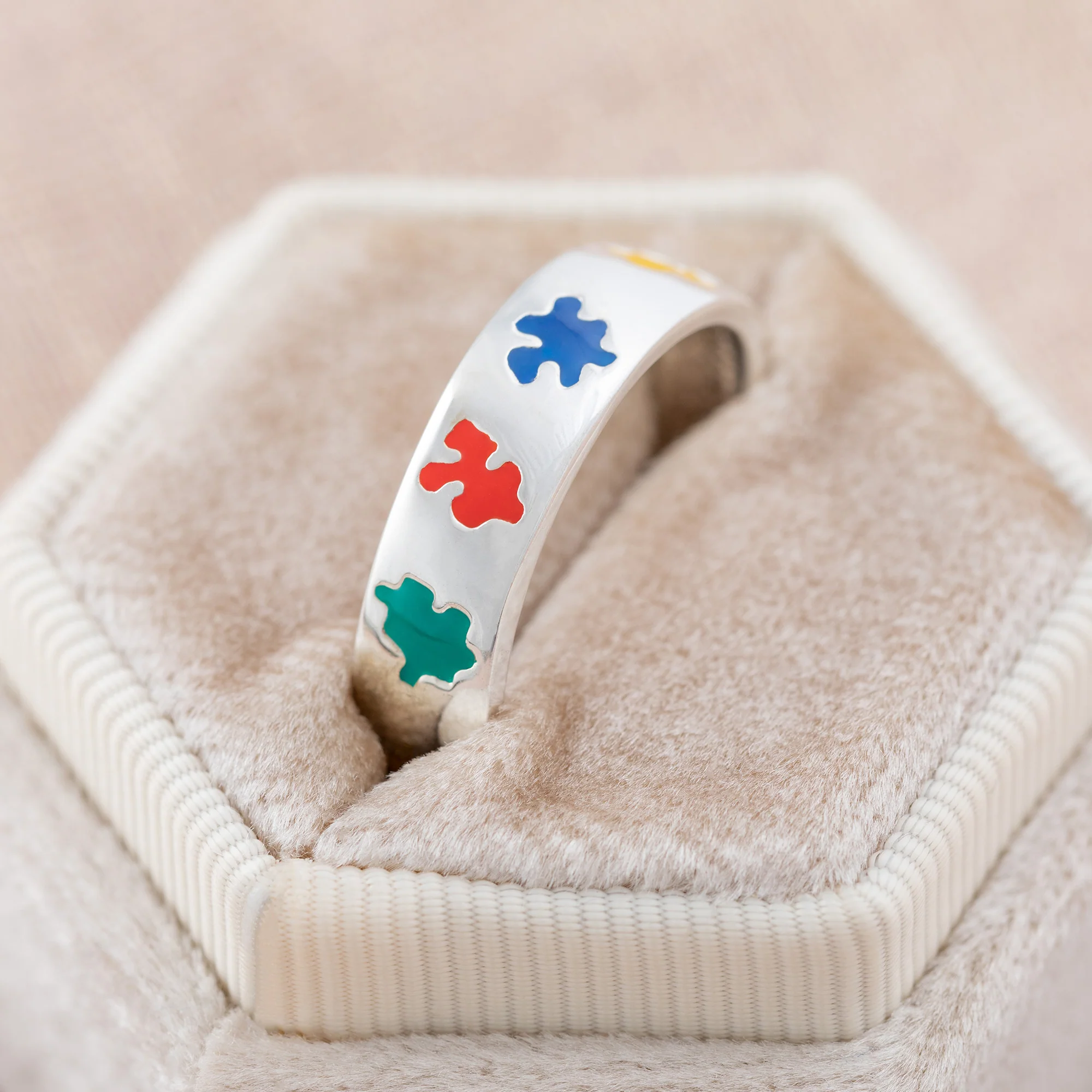 Puzzle Piece Autism Awareness Sterling Ring - Image 2