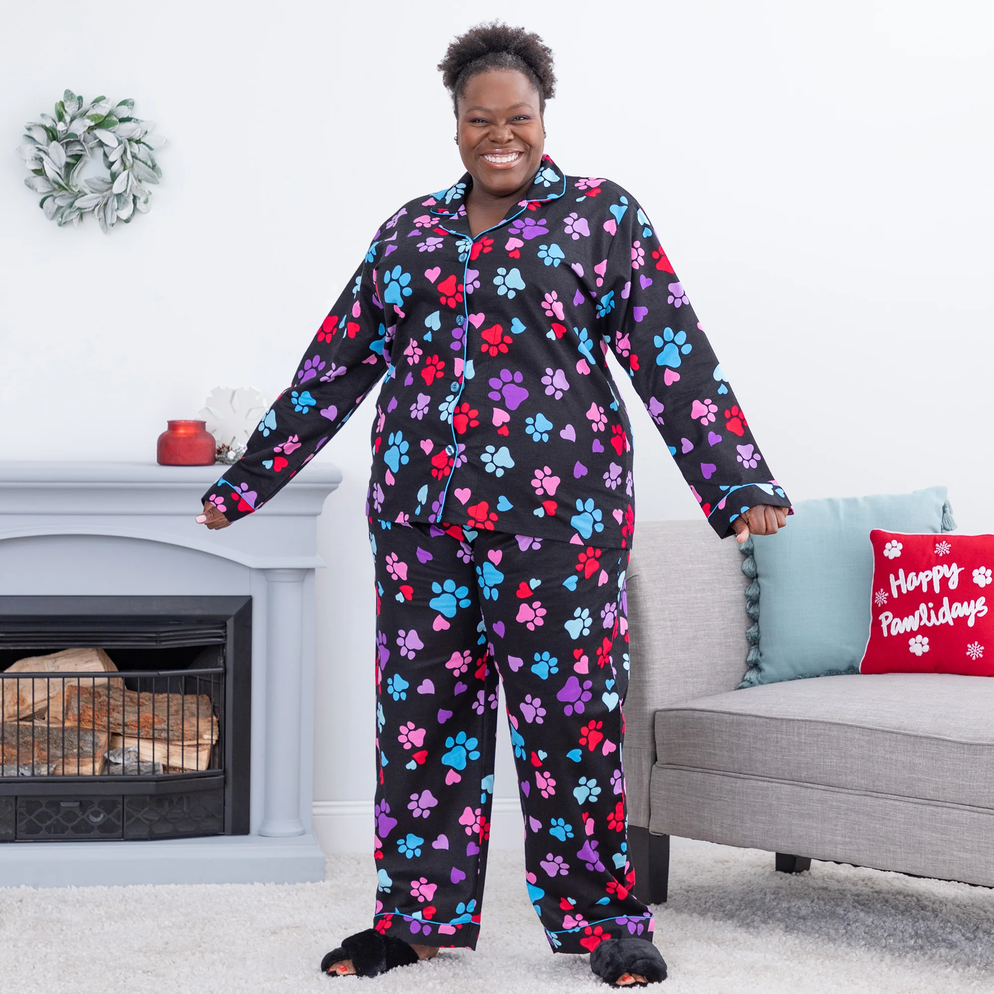 Loving Paws Flannel Pajama Set with Pockets - Image 13