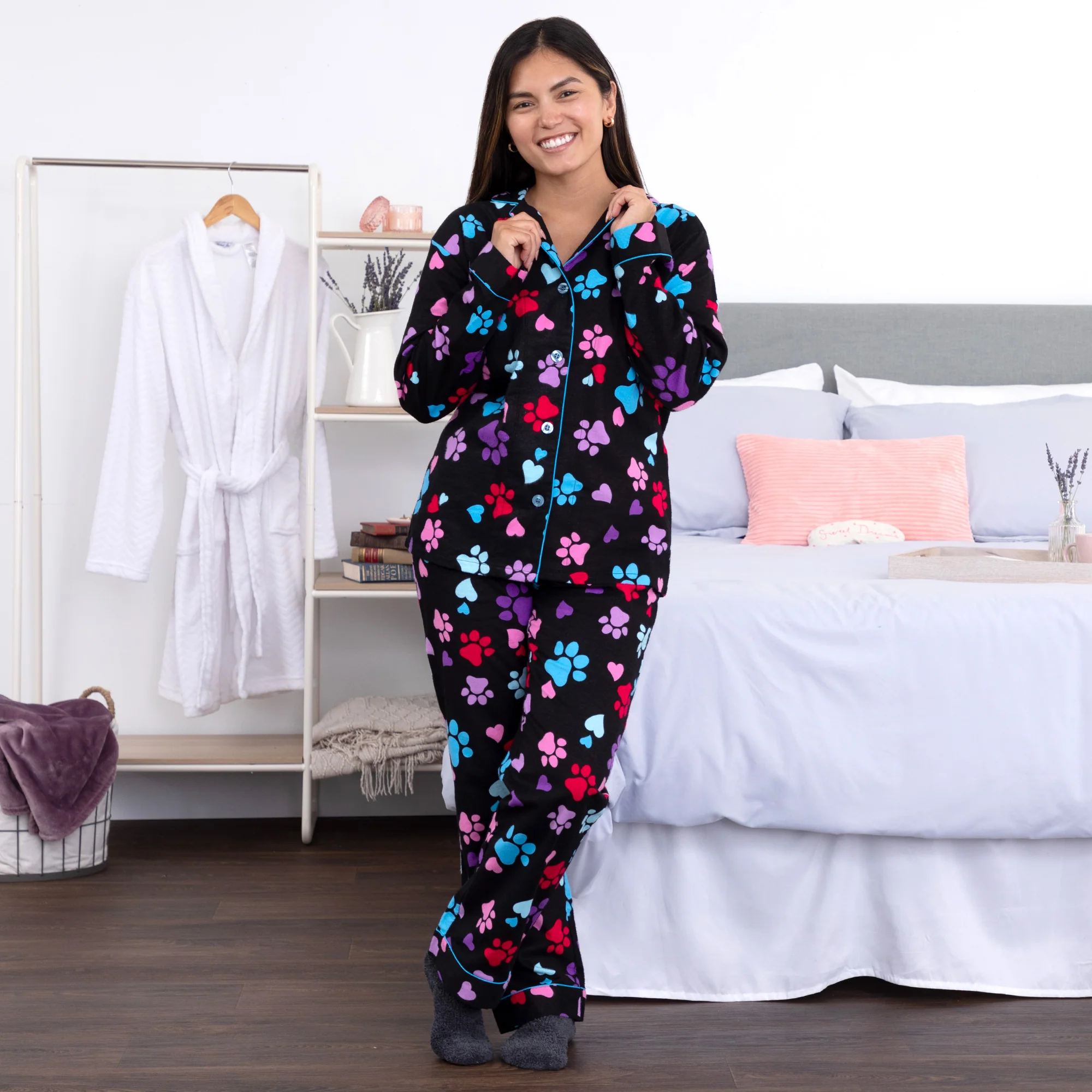 Loving Paws Flannel Pajama Set with Pockets - Image 3