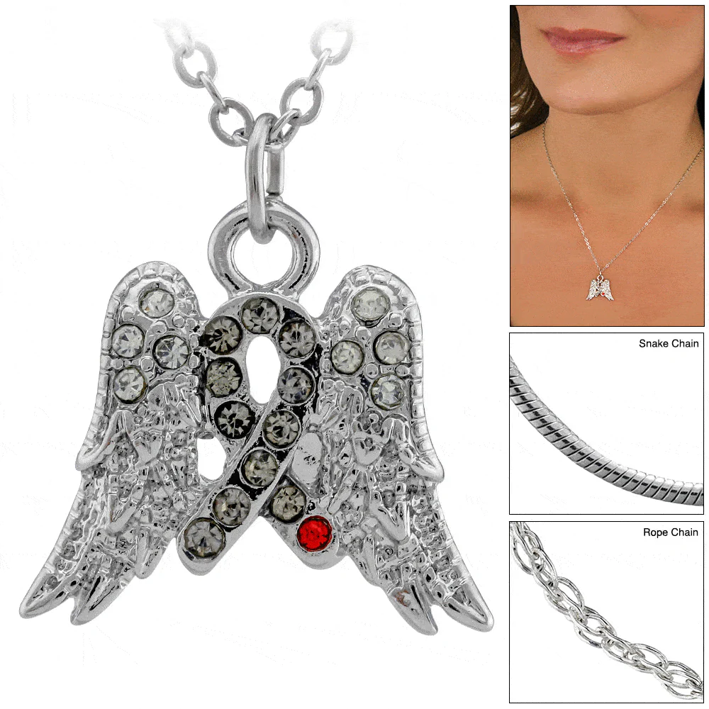On Angel Wings Diabetes Awareness Ribbon Necklace - Image 2