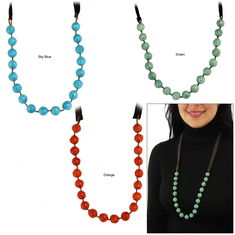 Haitian Green Bead & Leather Necklace - Image 2