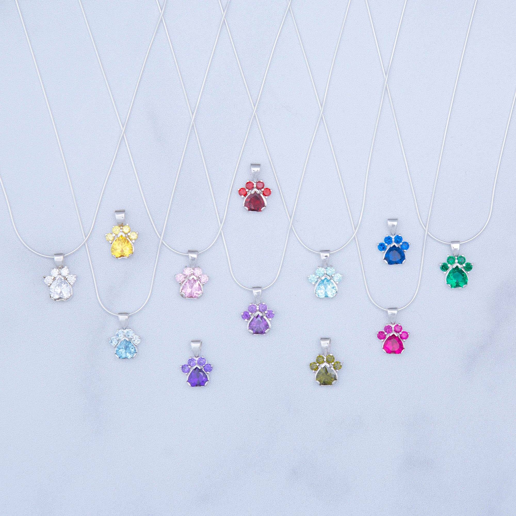 Paw Print Birthstone Sterling Necklace - Image 17