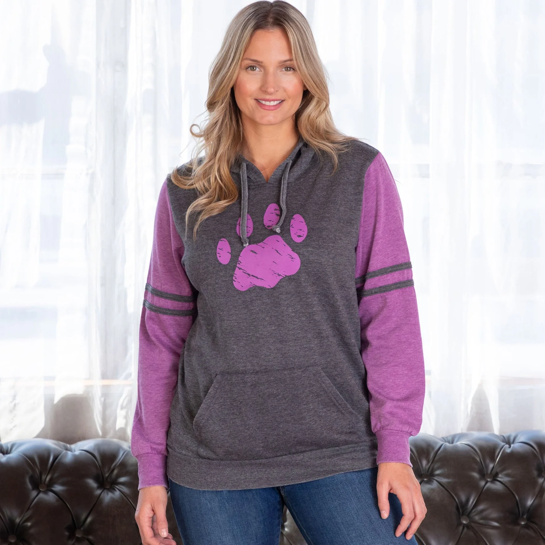 Purple Paw Stripe Burnout Pullover Hoodie - Image 15