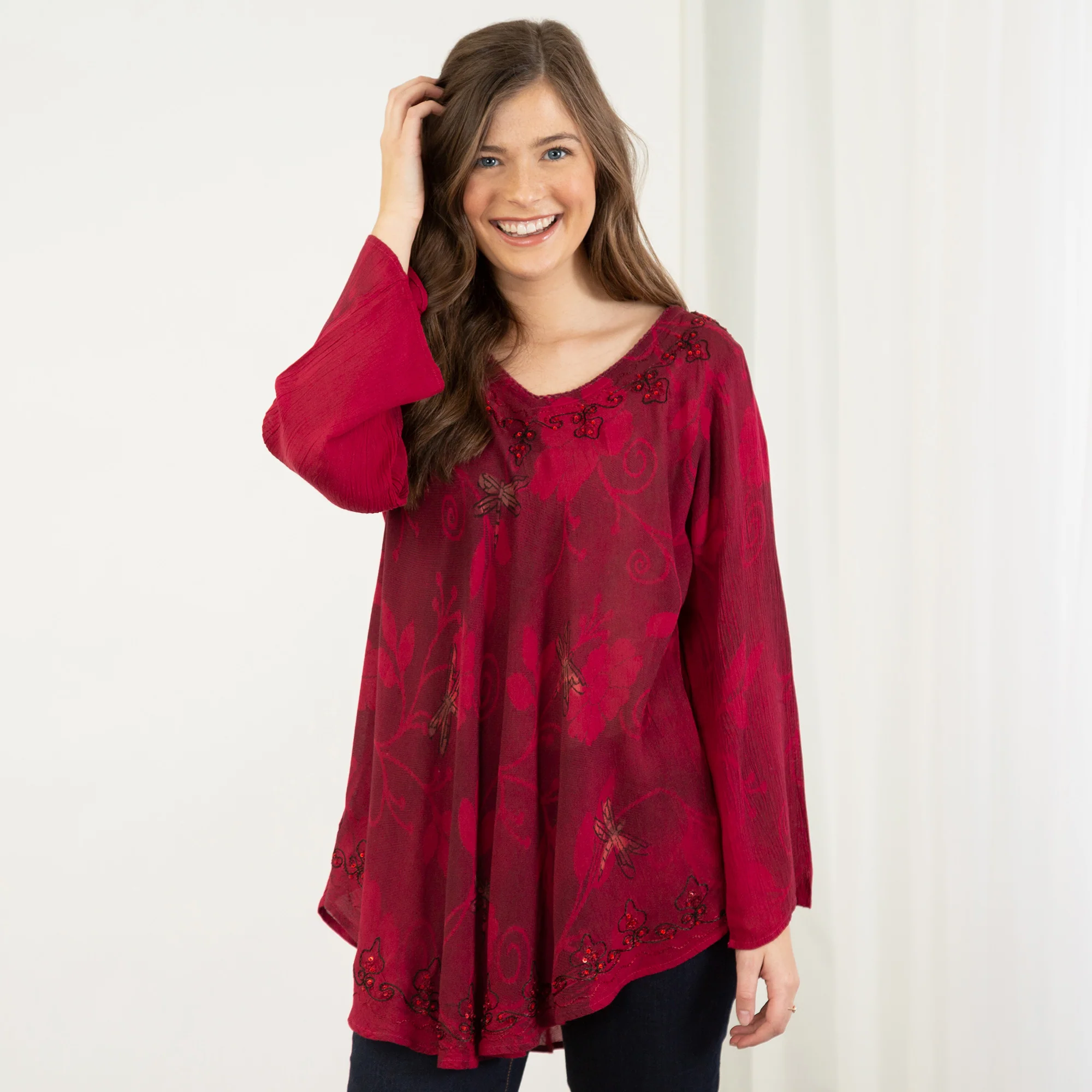 Scarlet Dragonfly Long Sleeve Tunic | Fair Trade - Image 12