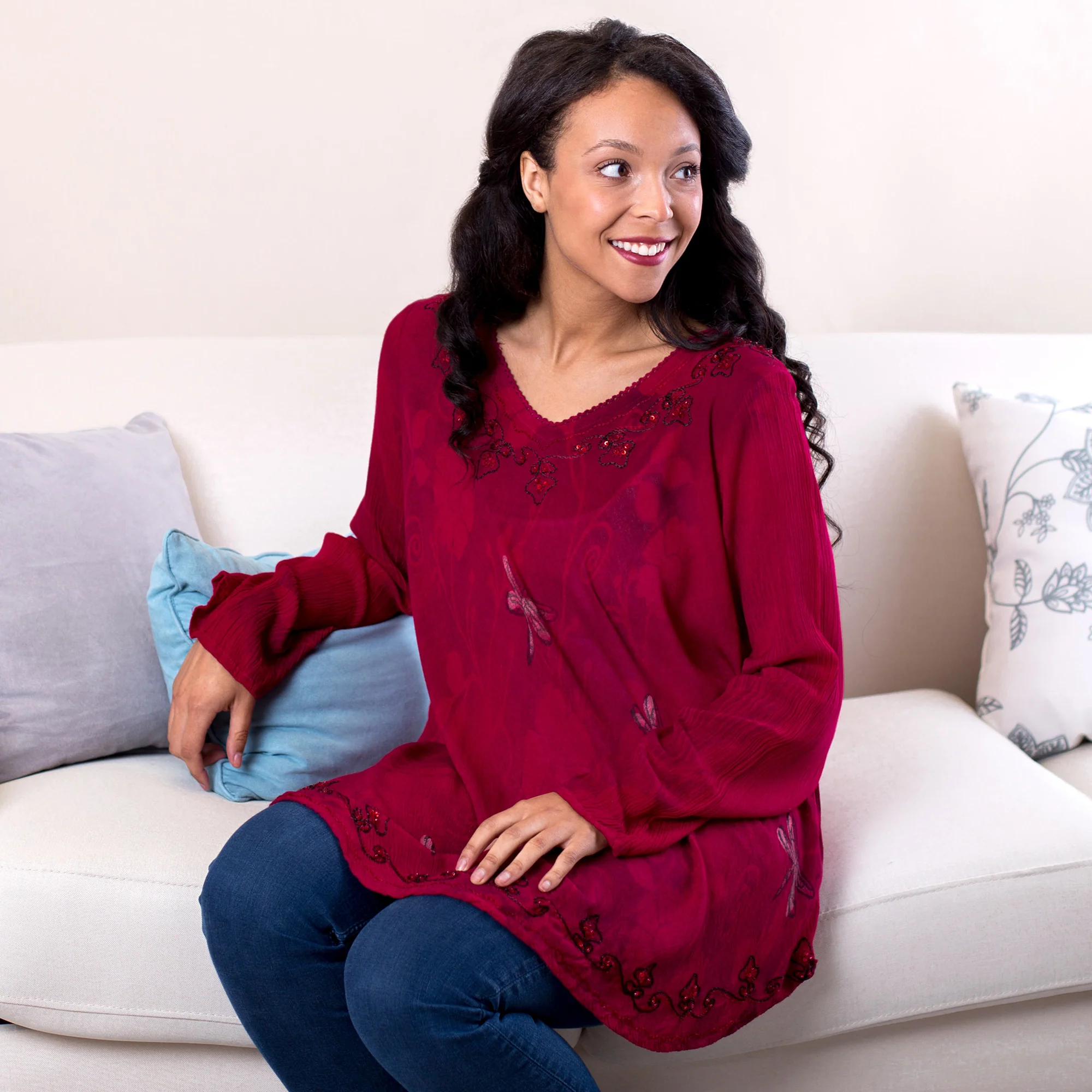 Scarlet Dragonfly Long Sleeve Tunic | Fair Trade - Image 13