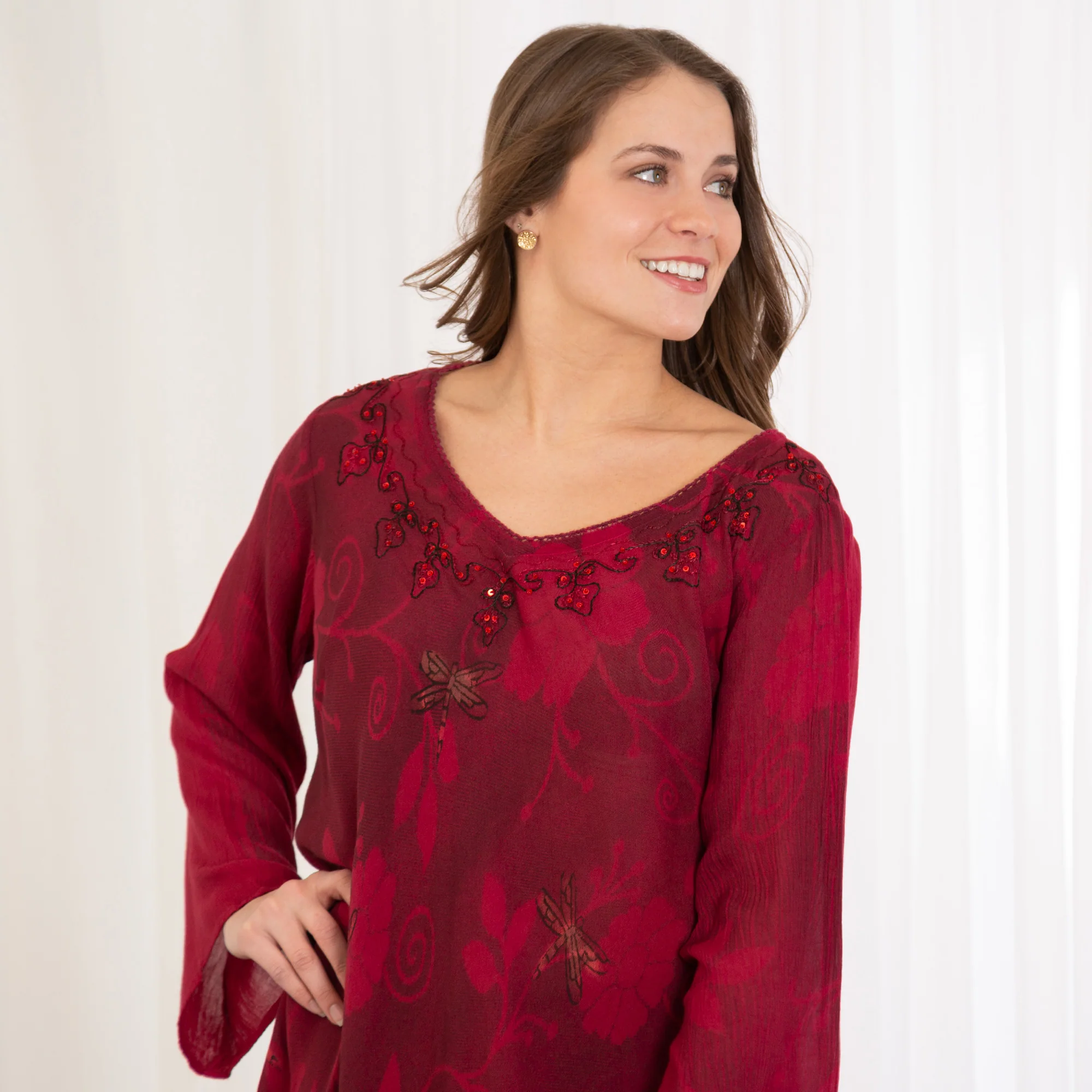 Scarlet Dragonfly Long Sleeve Tunic | Fair Trade - Image 4