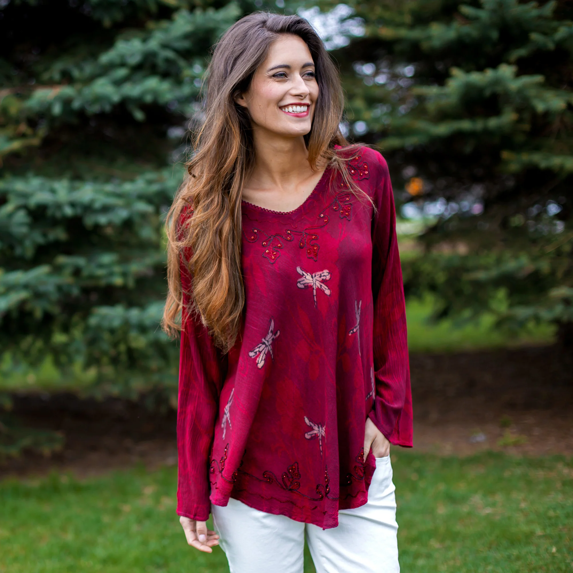 Scarlet Dragonfly Long Sleeve Tunic | Fair Trade - Image 6