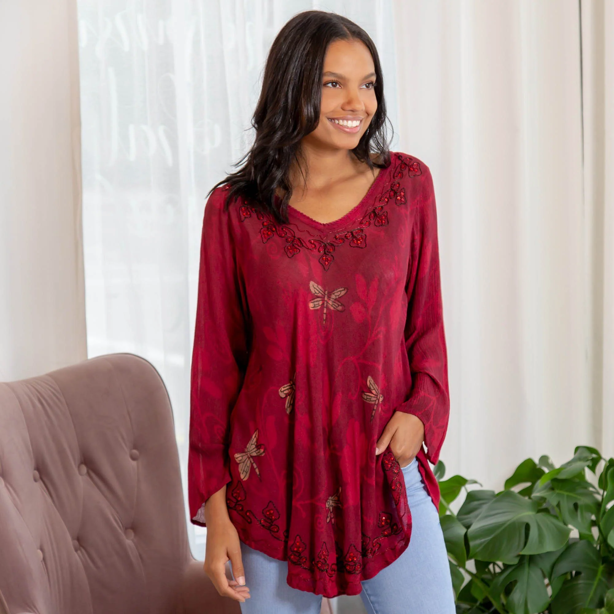 Scarlet Dragonfly Long Sleeve Tunic | Fair Trade - Image 8