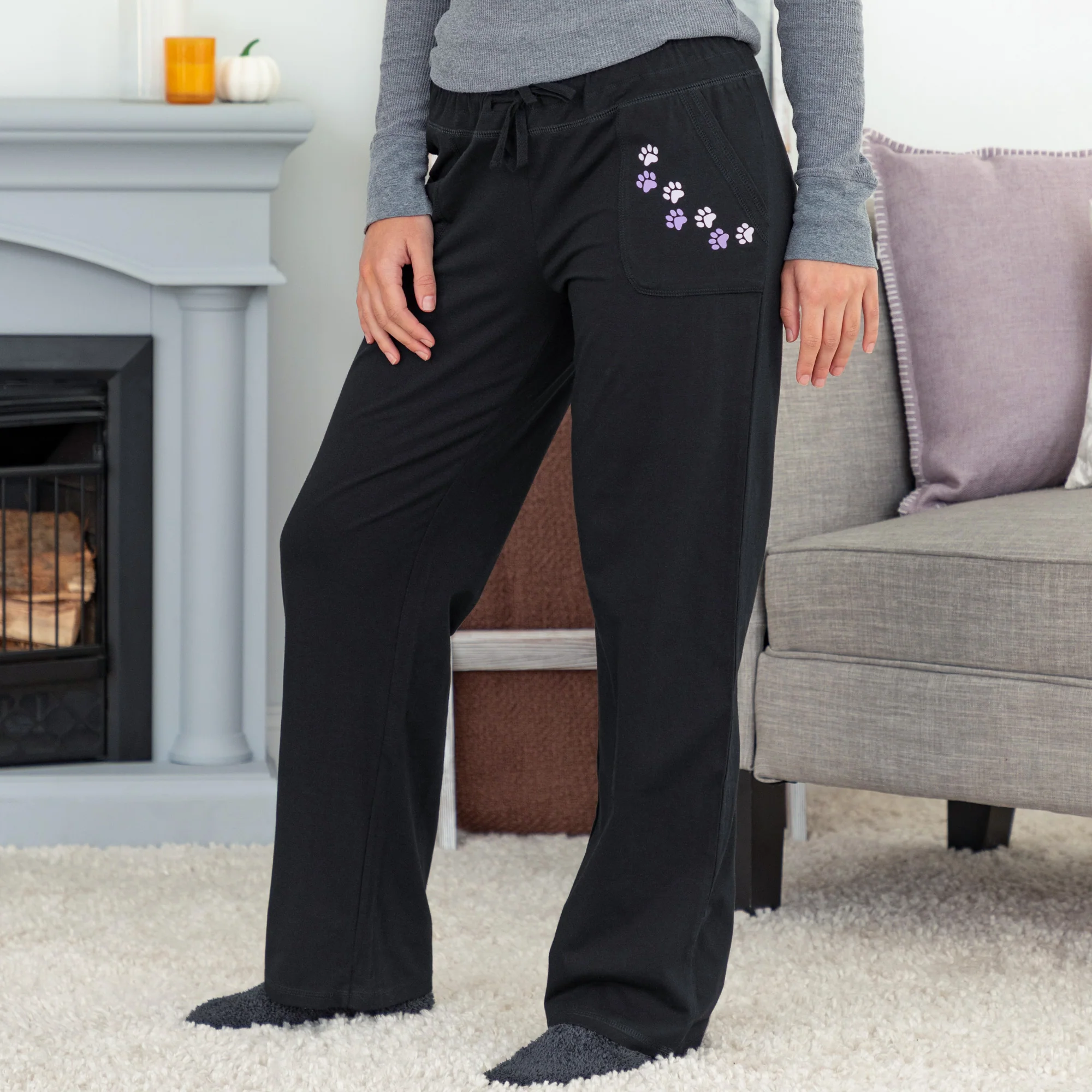 Paw Print Casual Pants with Pockets - Image 6