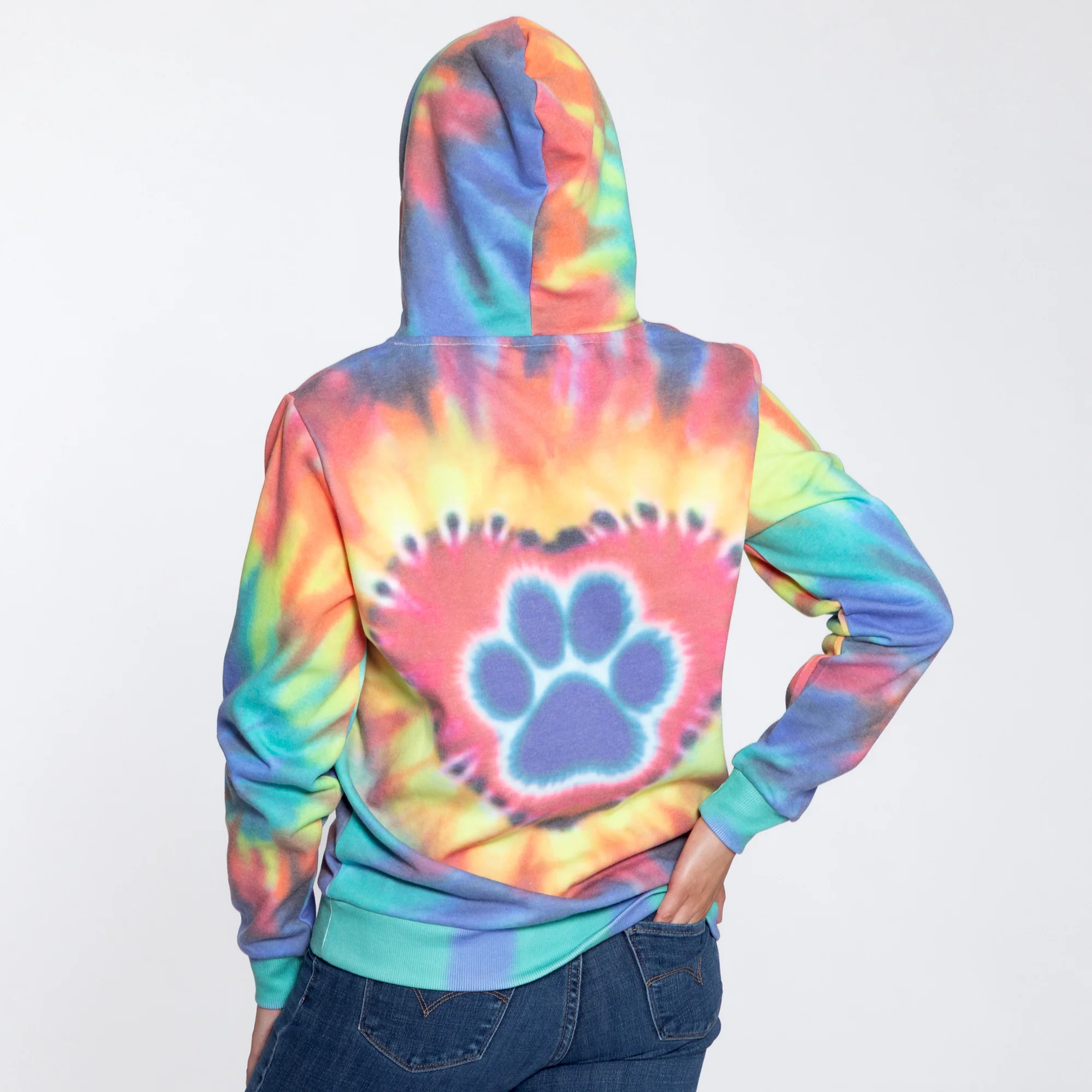 Purple Paw Tie-Dye Lightweight Pullover Hoodie - Image 4