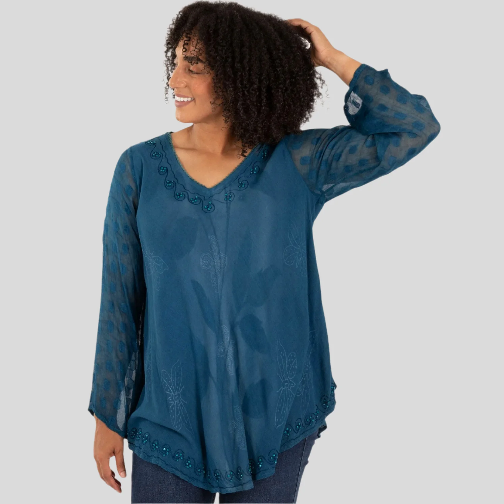 Midnight Butterfly Long Sleeve Tunic | Fair Trade - Image 10