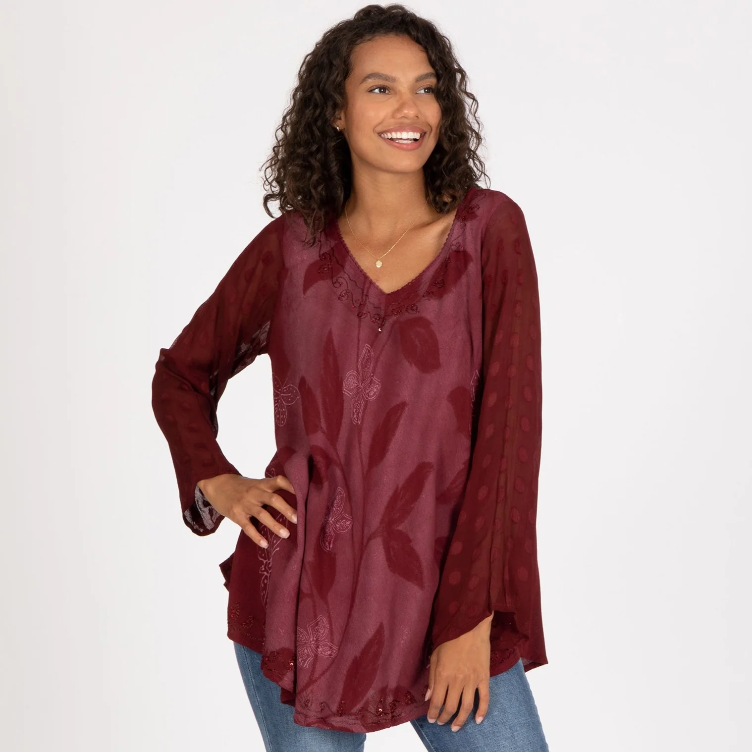 Midnight Butterfly Long Sleeve Tunic | Fair Trade - Image 4