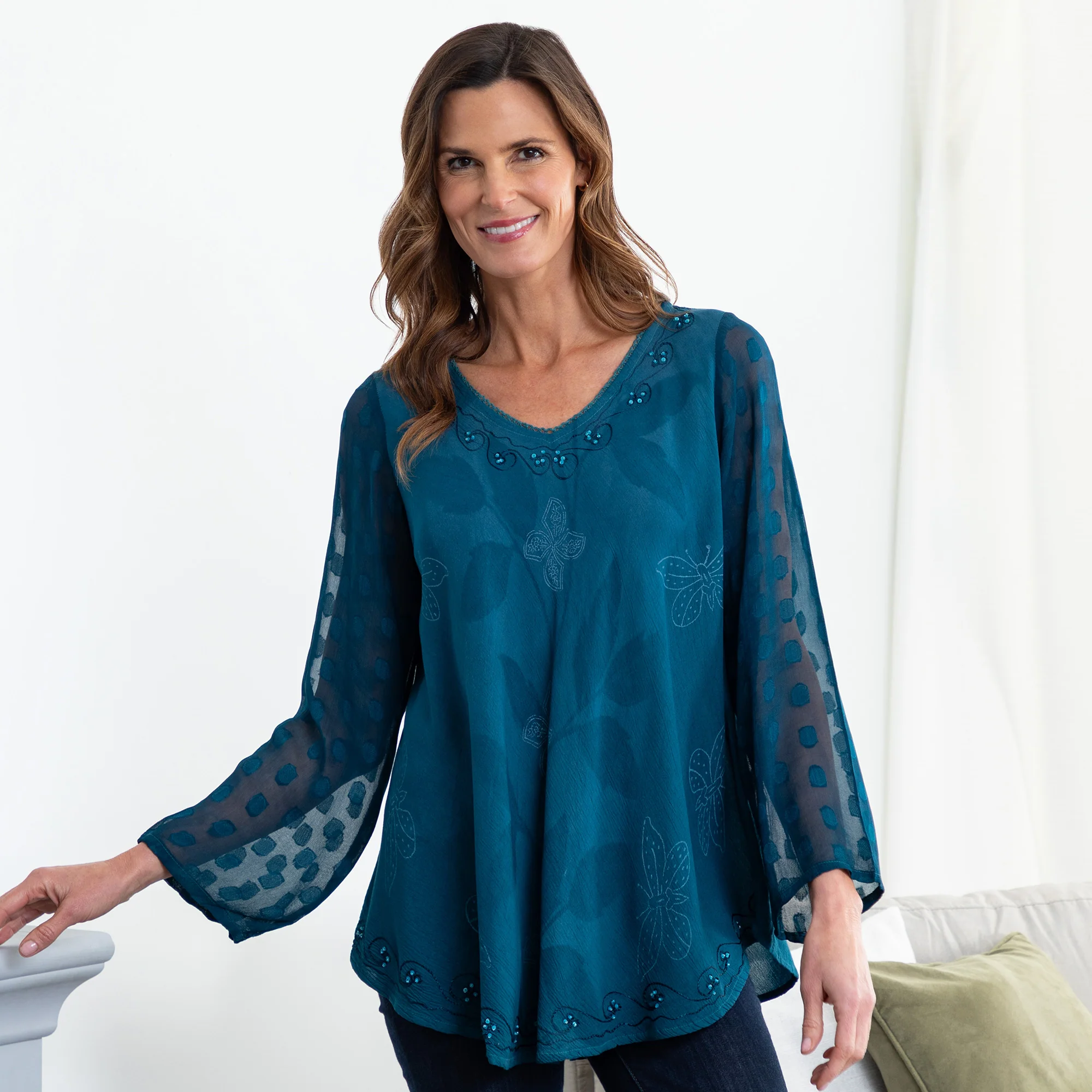 Midnight Butterfly Long Sleeve Tunic | Fair Trade - Image 6