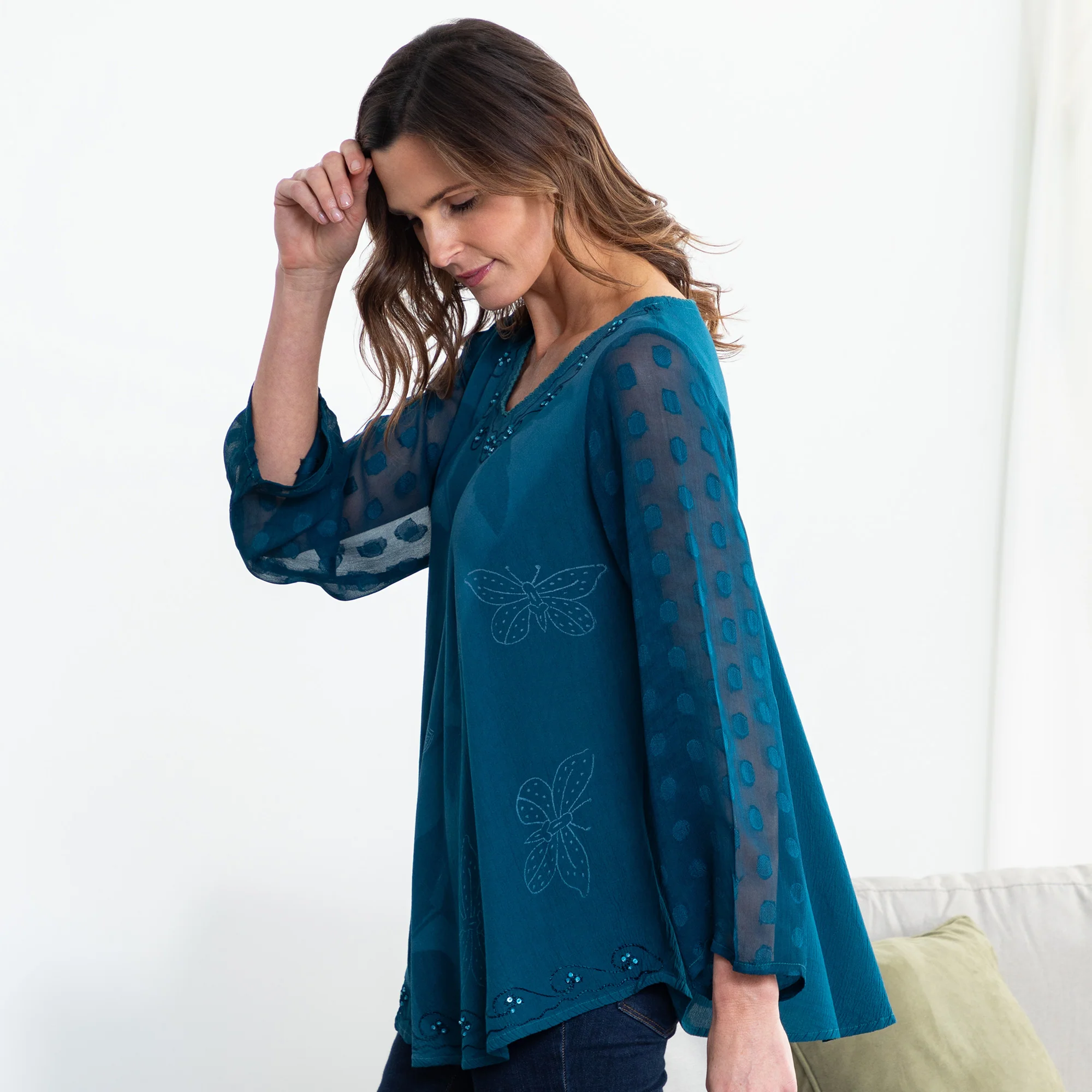 Midnight Butterfly Long Sleeve Tunic | Fair Trade - Image 8