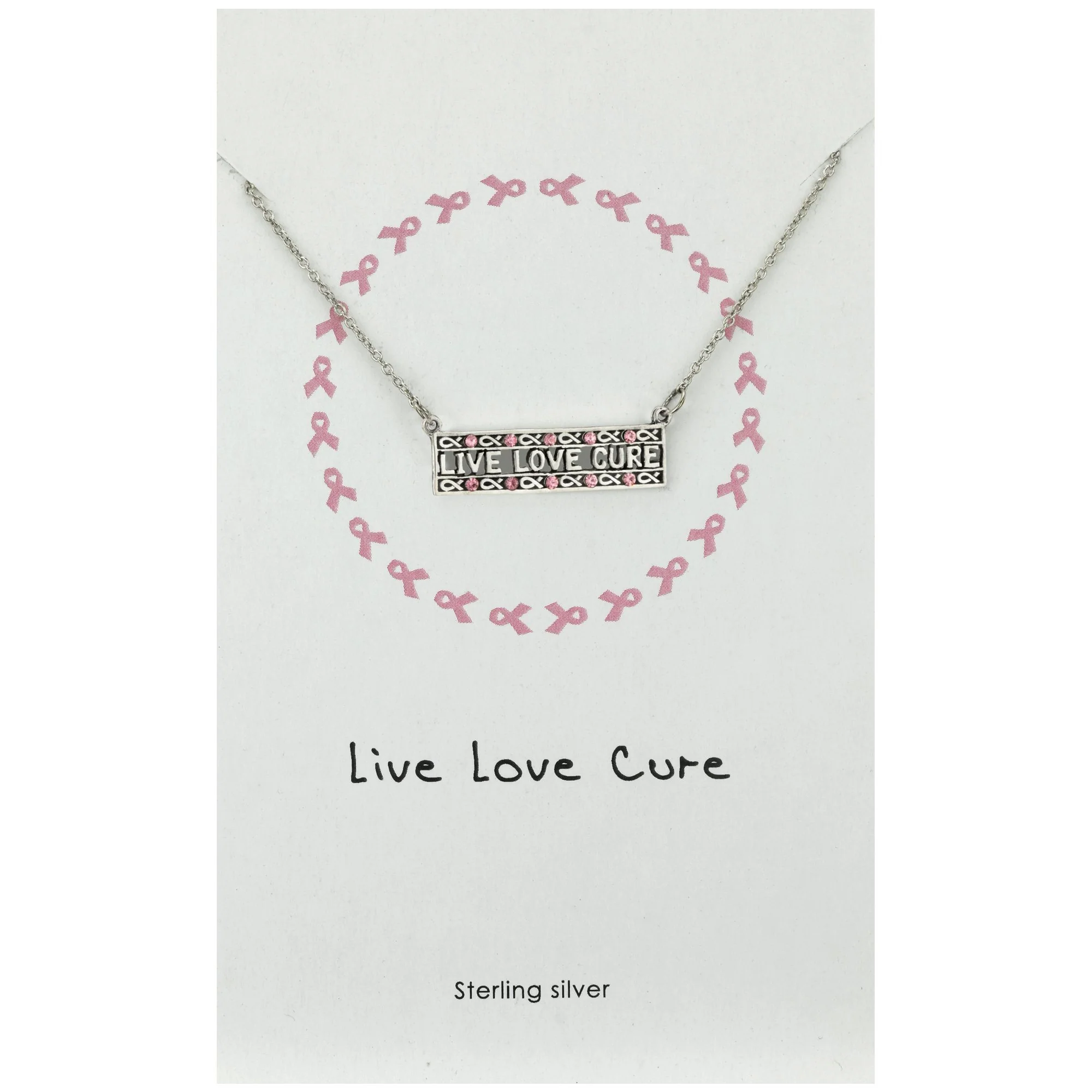 Live Love Cure Pink Ribbon Sterling Necklace - Image 3
