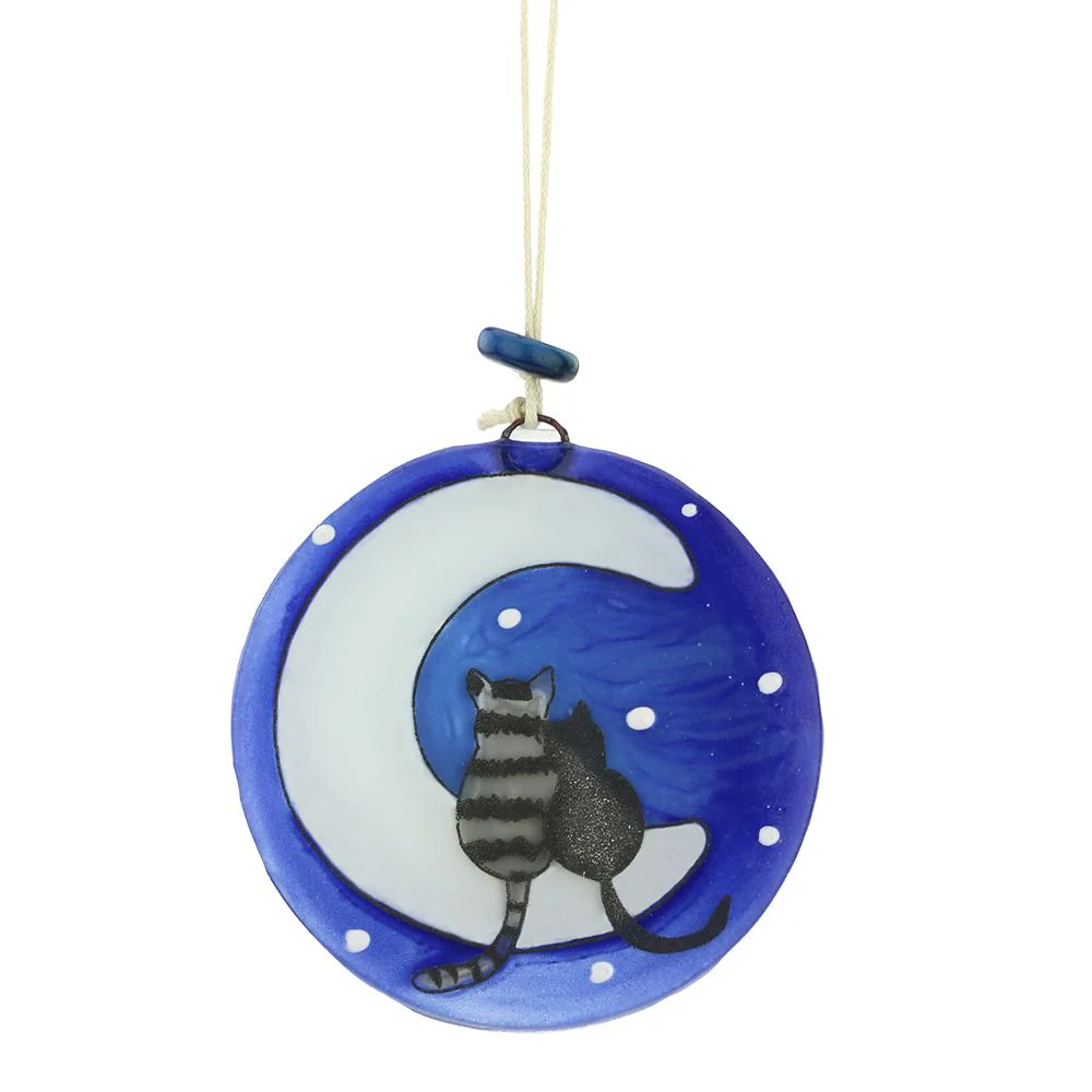 Moon Cats Recycled Glass Ornament - Image 2