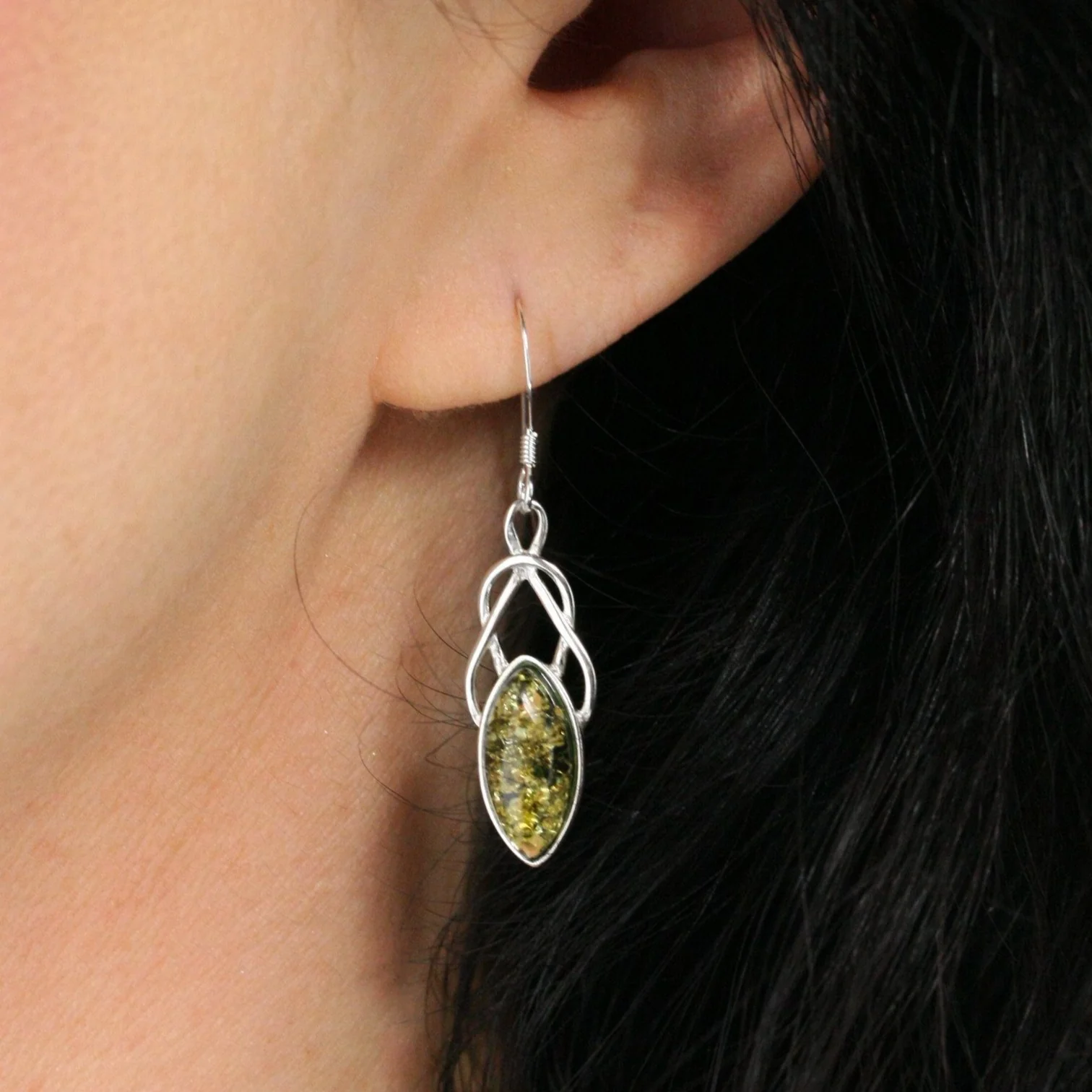 Green Amber Celtic Earrings - Image 3
