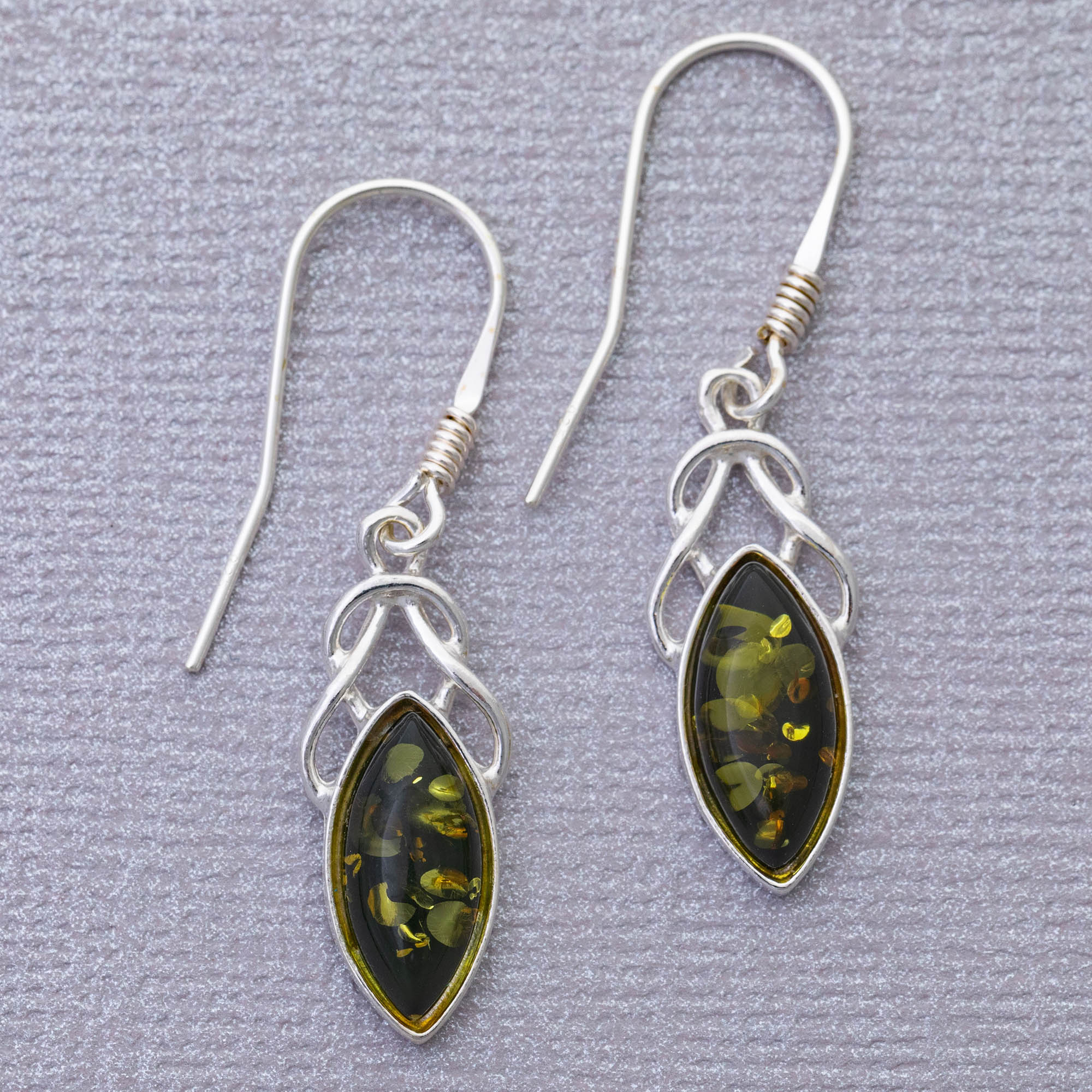 Green Amber Celtic Earrings - Image 4