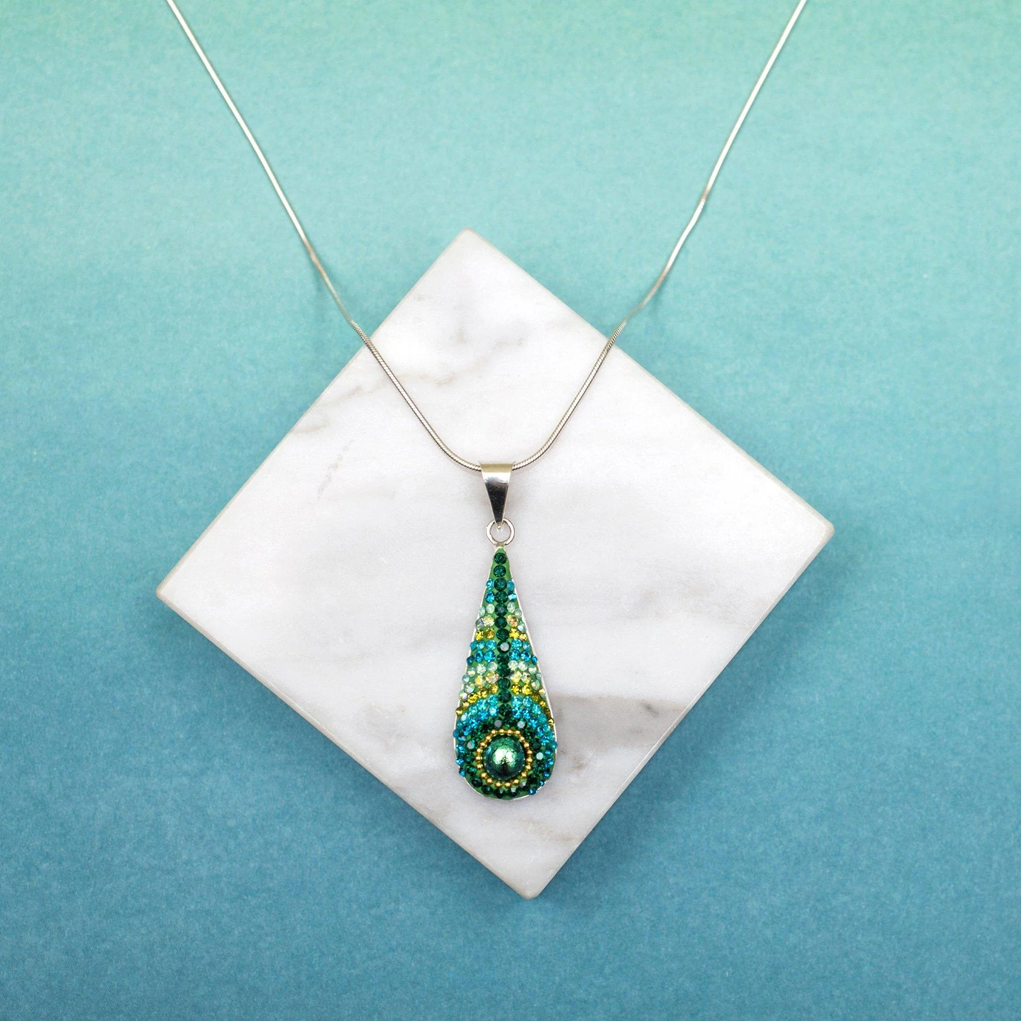 Peacock Mosaic & Sterling Necklace - Image 2