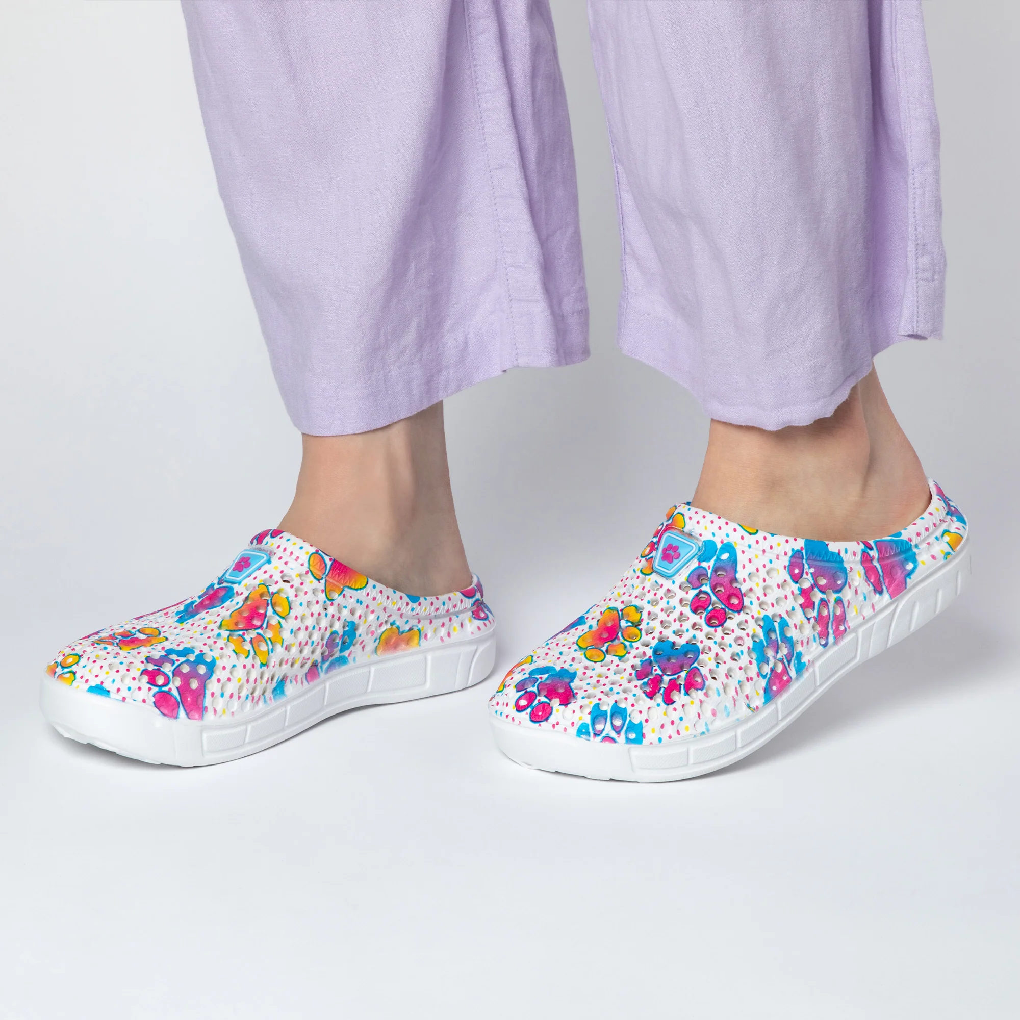 Colorful Paw Print Lightweight Slip-On Clogs - Image 16
