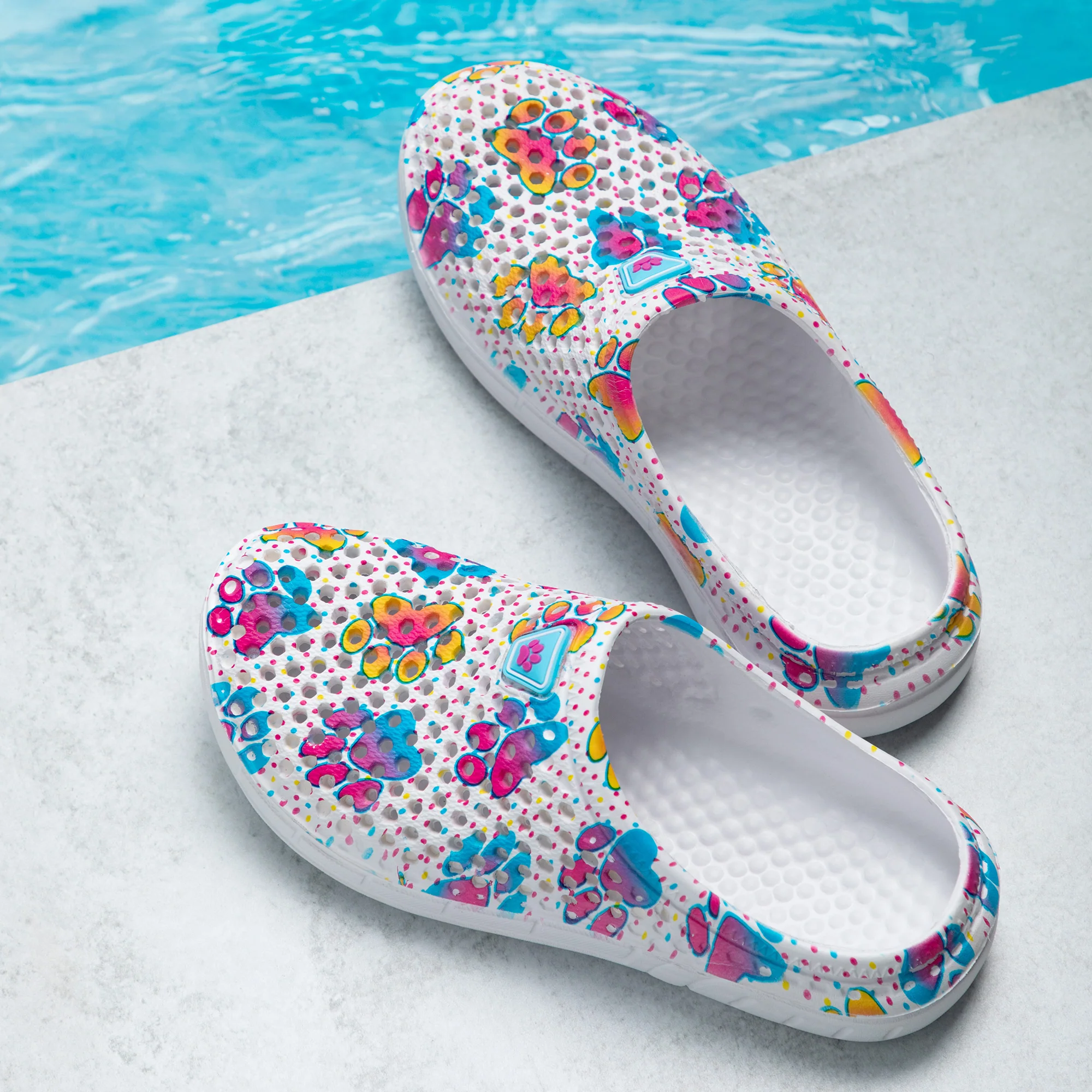 Colorful Paw Print Lightweight Slip-On Clogs - Image 19