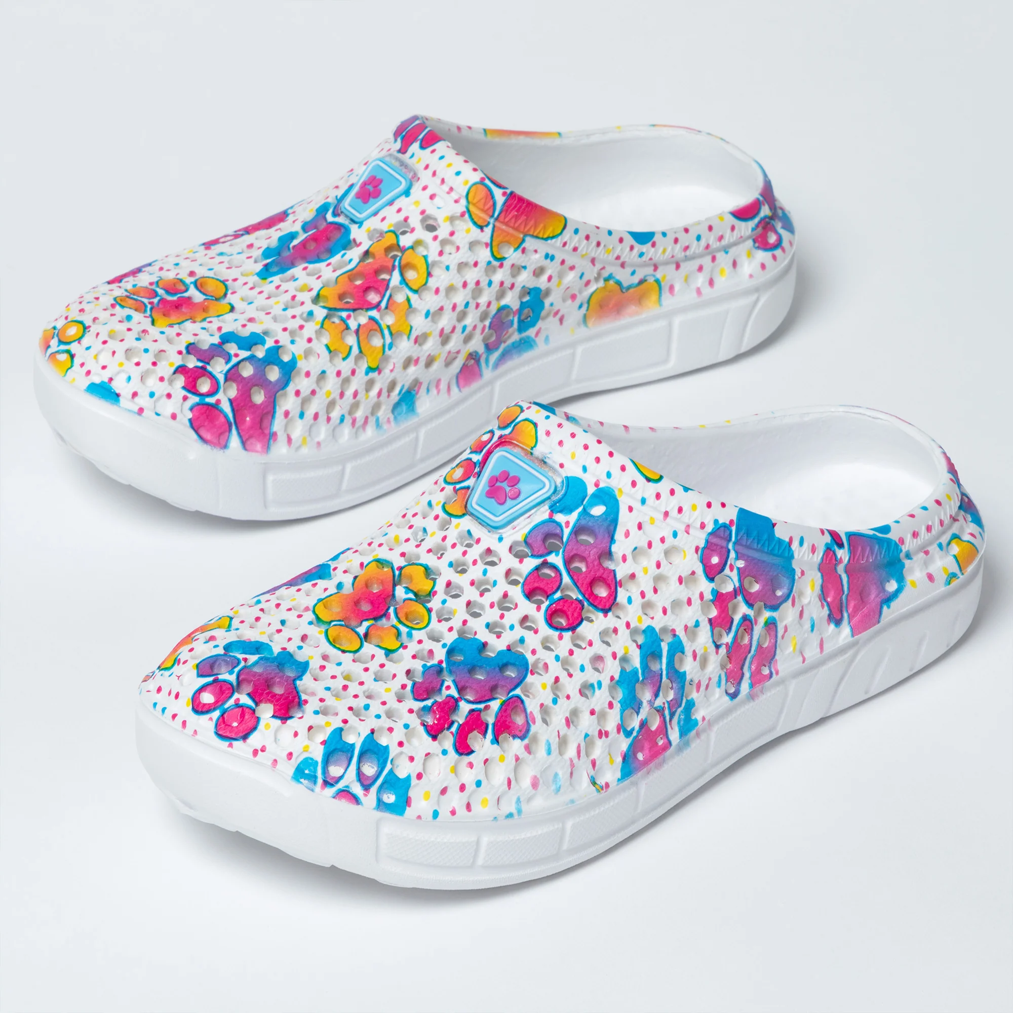 Colorful Paw Print Lightweight Slip-On Clogs - Image 21
