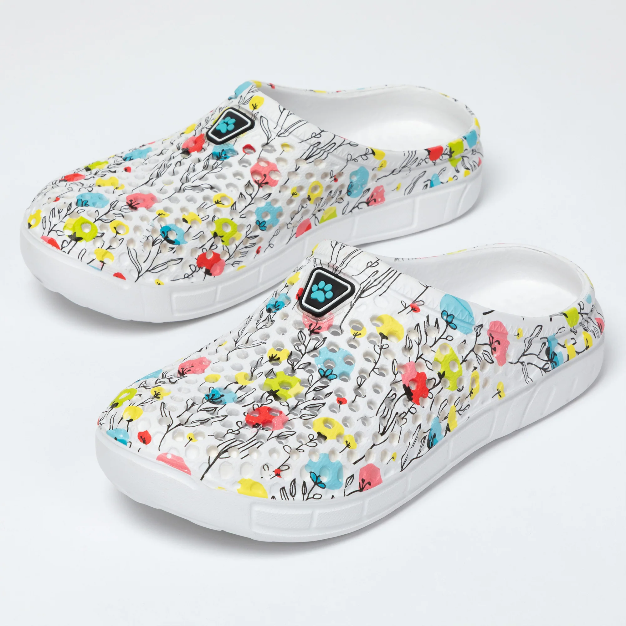 Colorful Paw Print Lightweight Slip-On Clogs - Image 32