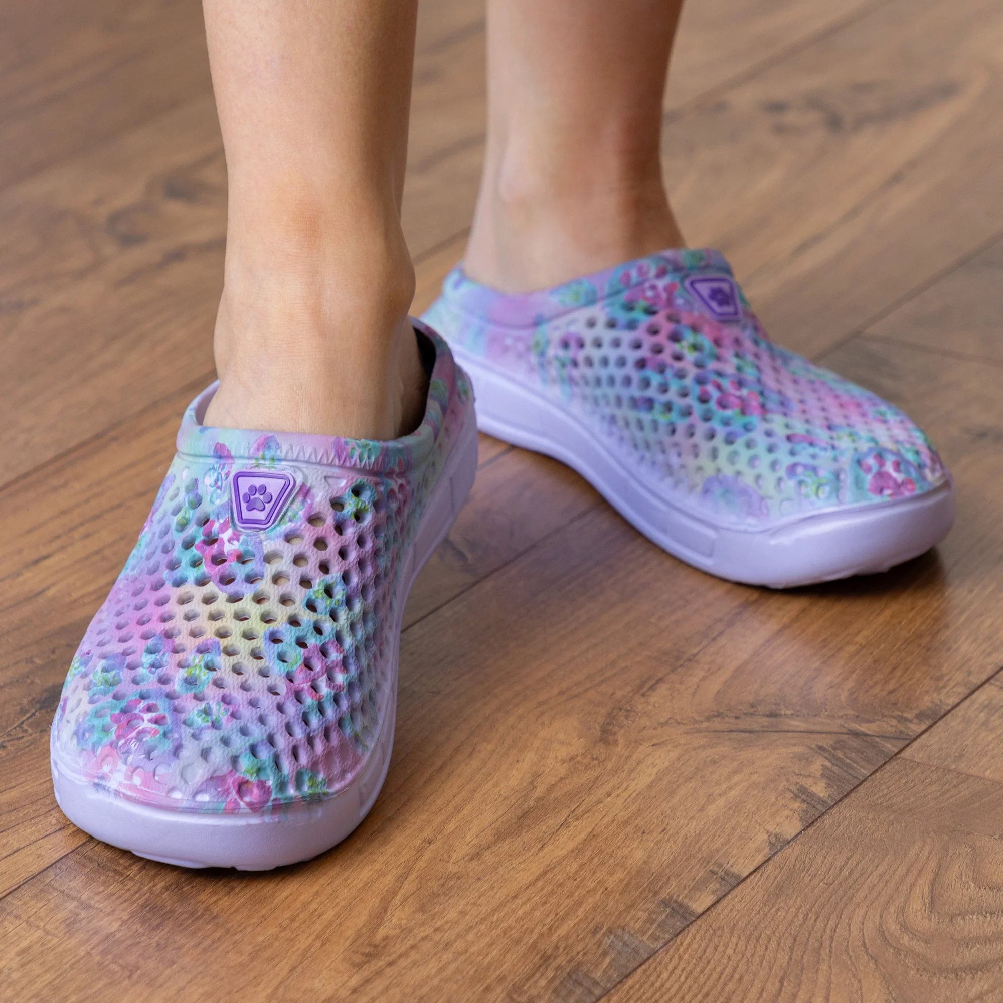 Colorful Paw Print Lightweight Slip-On Clogs - Image 34