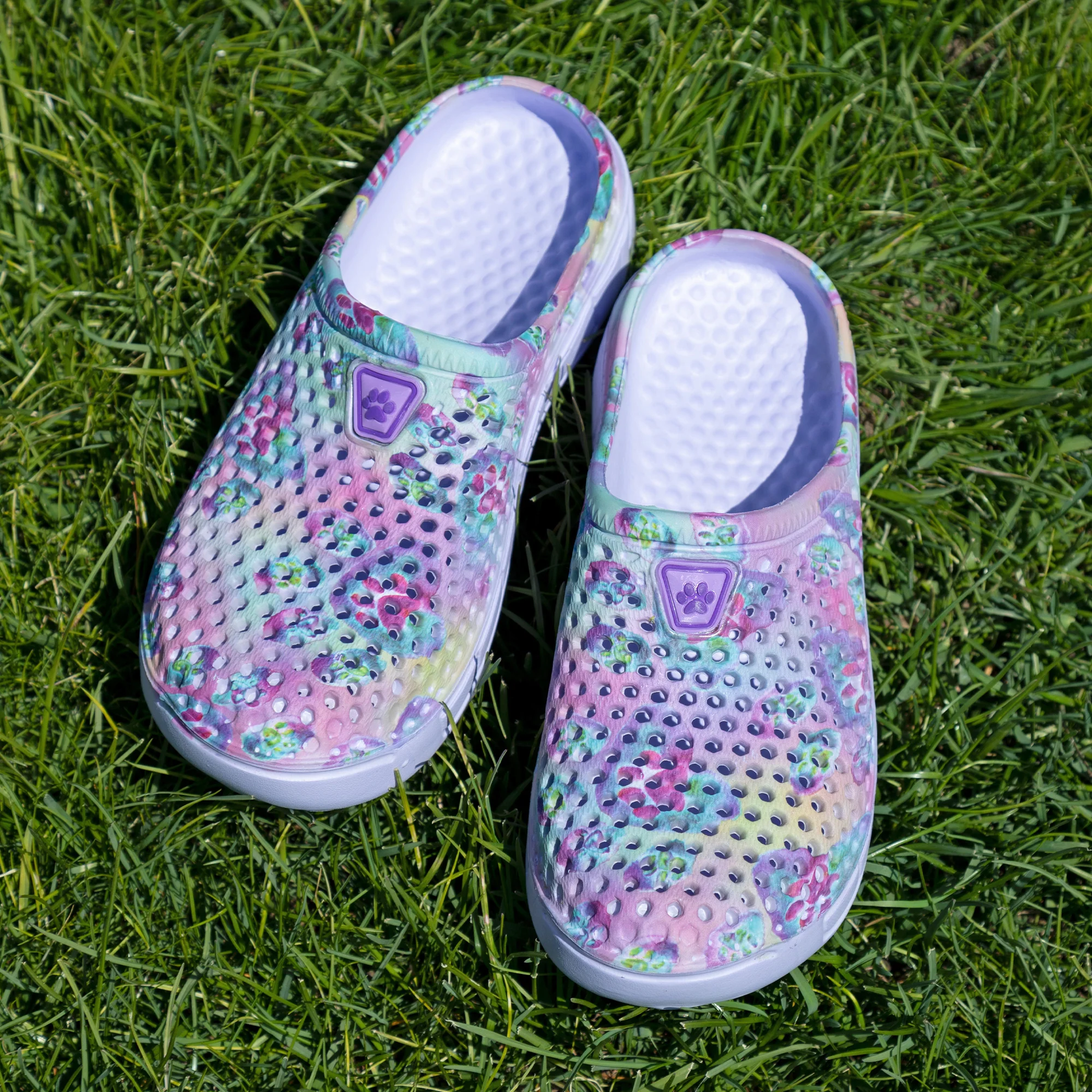 Colorful Paw Print Lightweight Slip-On Clogs - Image 37